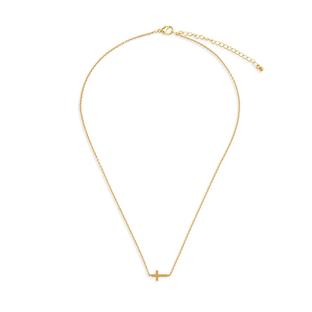 14 KT Gold Plated Horizontal Cross Necklace - Image 2