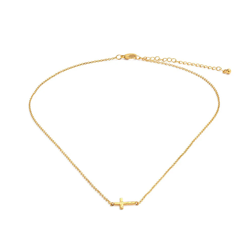 14 KT Gold Plated Horizontal Cross Necklace - Image 3