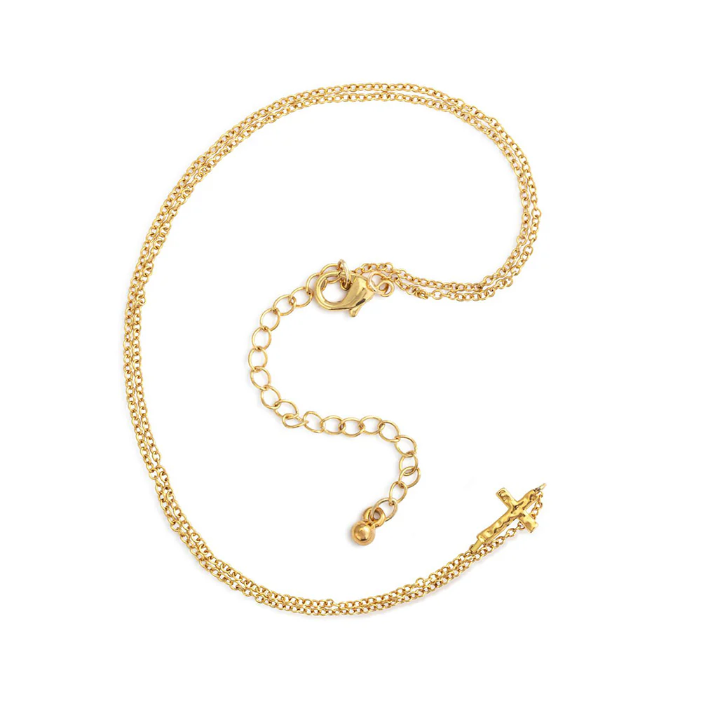 14 KT Gold Plated Horizontal Cross Necklace - Image 4
