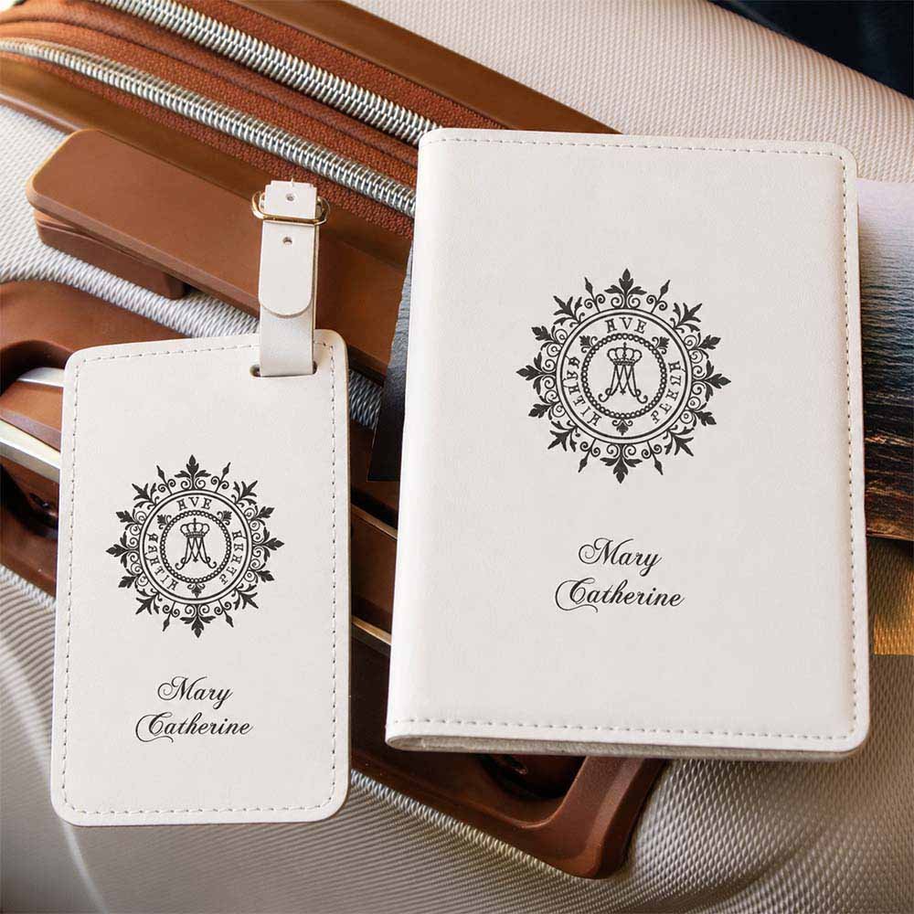 2 Piece Ave Maria Passport Cover & Luggage Tag Set - Blue or White - Image 3