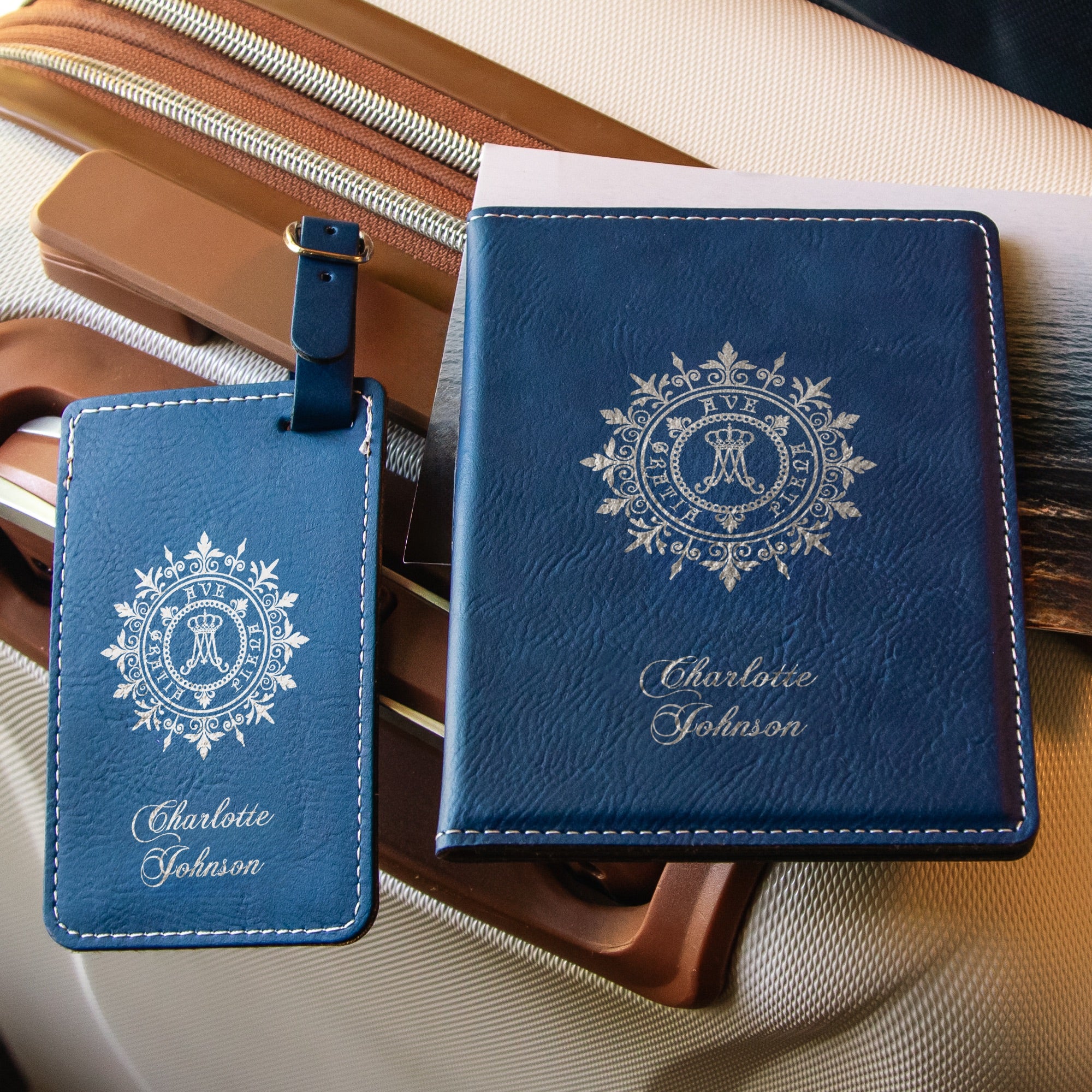 2 Piece Ave Maria Passport Cover & Luggage Tag Set - Blue or White - Image 4