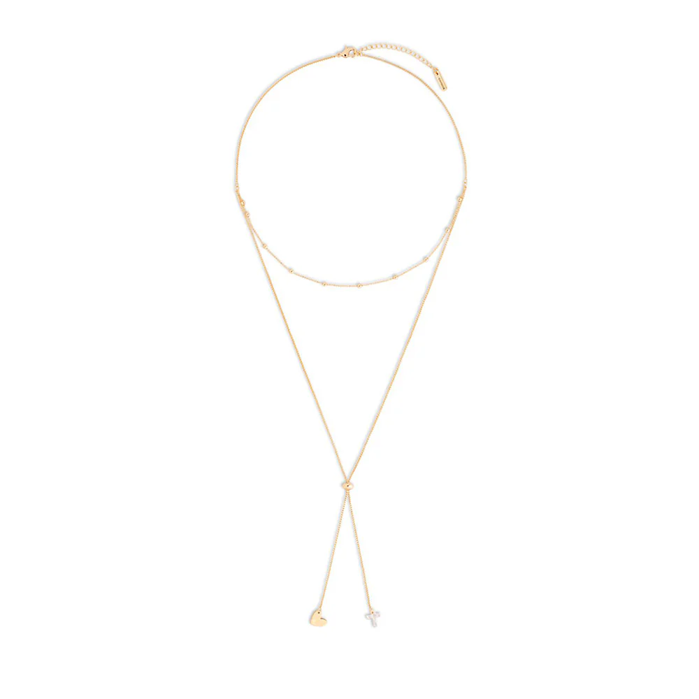 Adjustable Gold Cross & Heart Lariat Necklace - Image 2