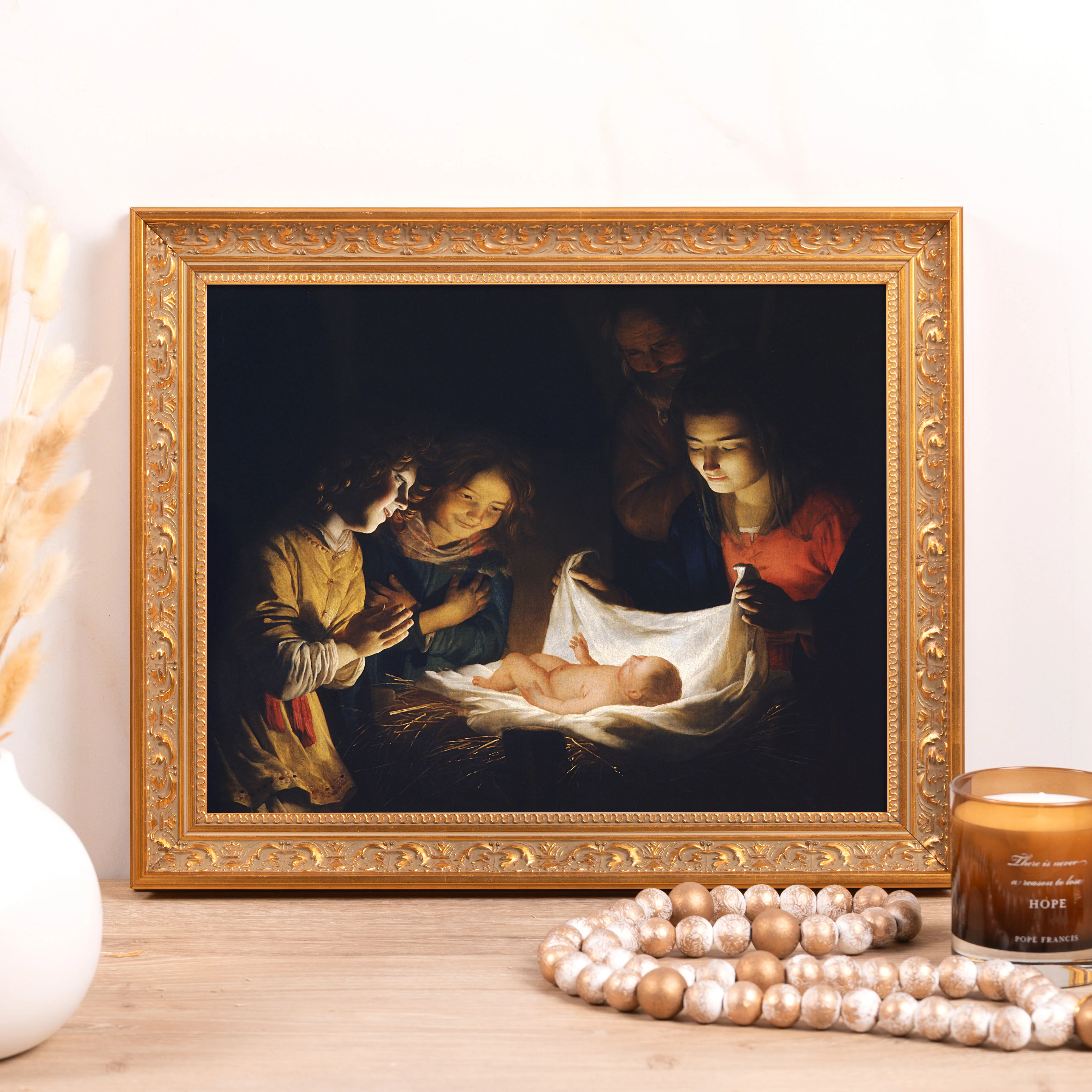 Adoration of the Child Framed Canvas - Sacred Classics Collection