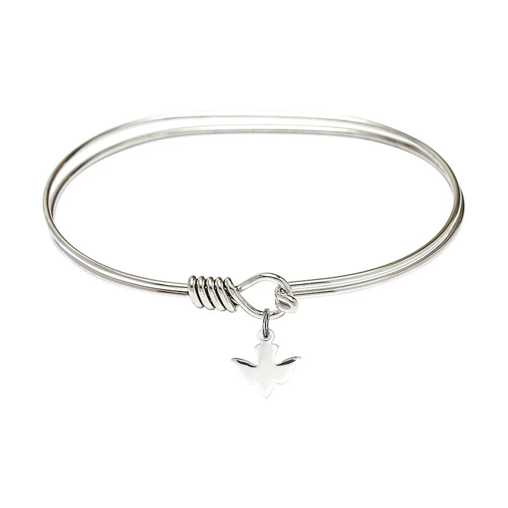 Adult 7" Oval Rhodium Plated Bangle Bracelet with Holy Spirit Charm - 2555609
