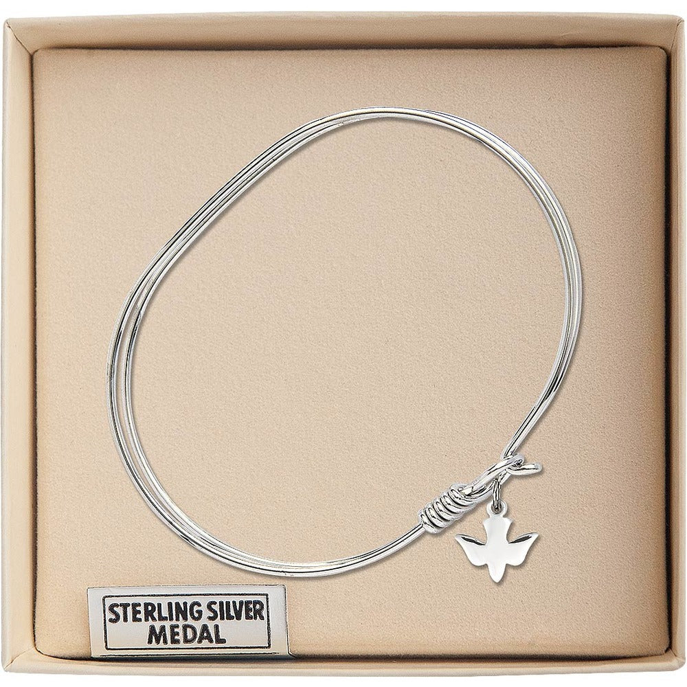 Adult 7" Oval Rhodium Plated Bangle Bracelet with Holy Spirit Charm - 2555609 - Image 3