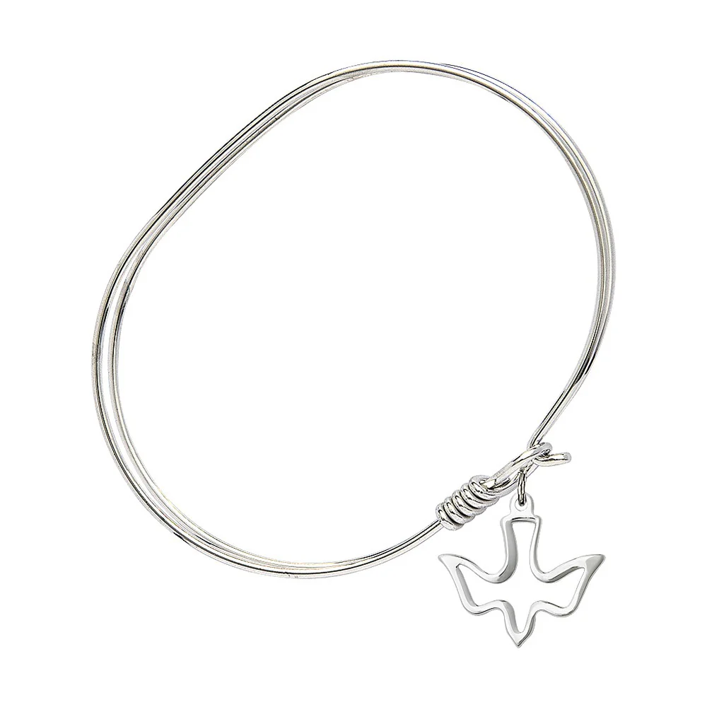 Adult 7" Oval Rhodium Plated Bangle Bracelet with Holy Spirit Charm - 2555641 - Image 2