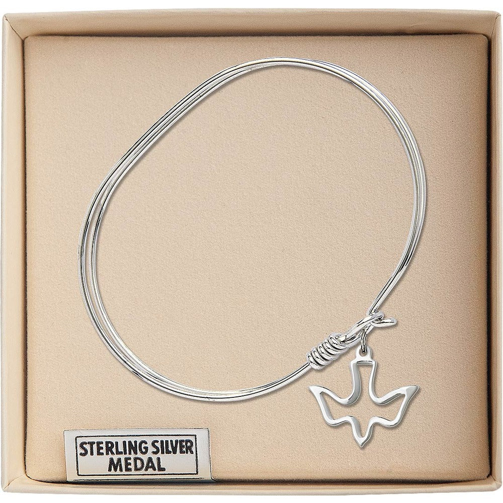 Adult 7" Oval Rhodium Plated Bangle Bracelet with Holy Spirit Charm - 2555641 - Image 3