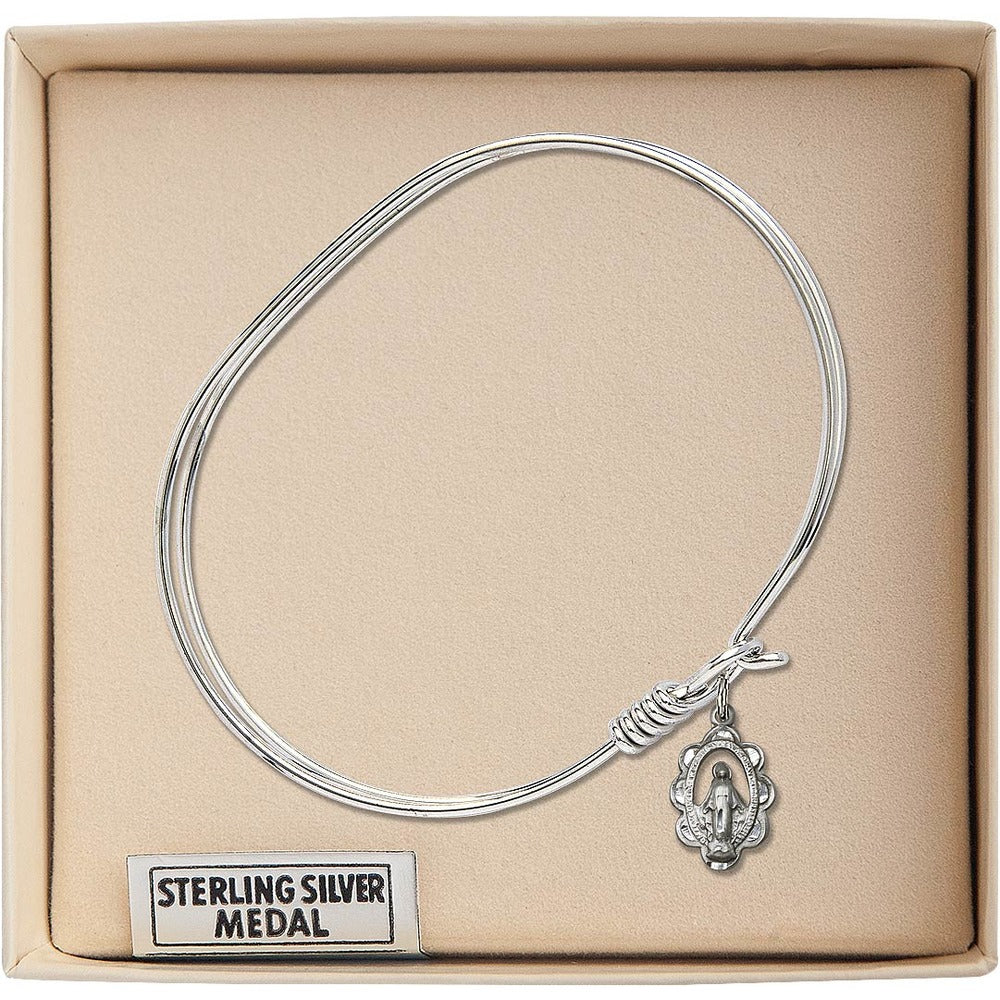 Adult 7" Oval Rhodium Plated Bangle Bracelet with Miraculous Charm - 2555642 - Image 3