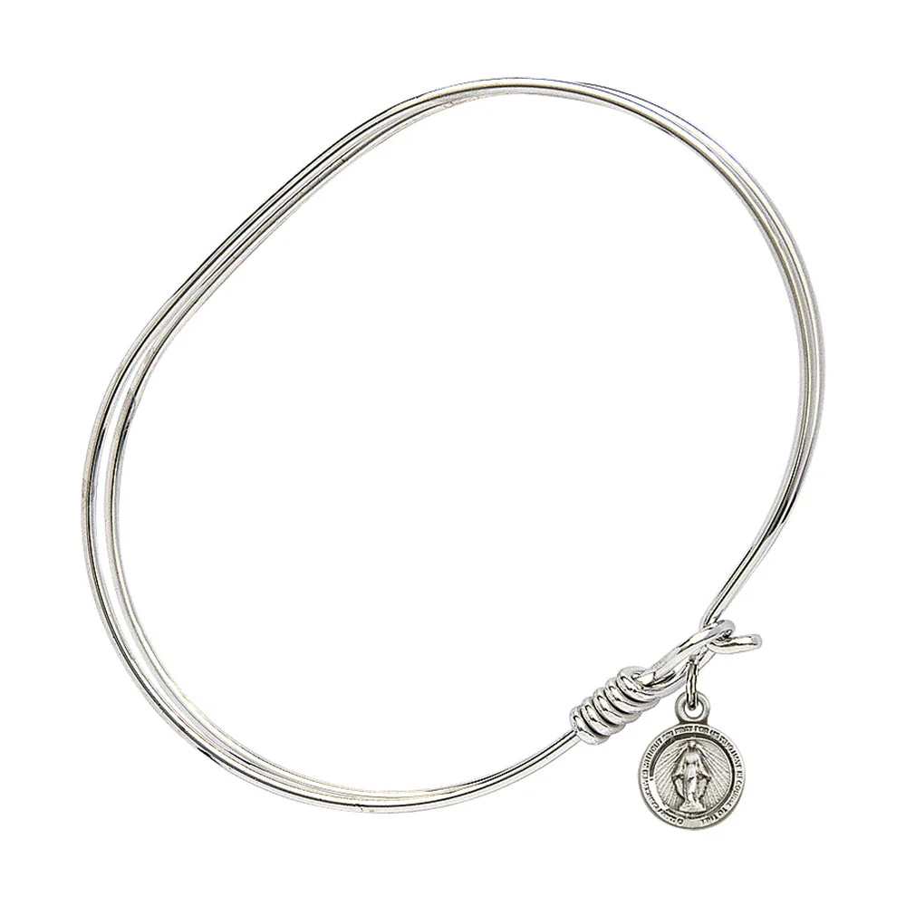 Adult 7" Oval Rhodium Plated Bangle Bracelet with Miraculous Charm - 2555657 - Image 2