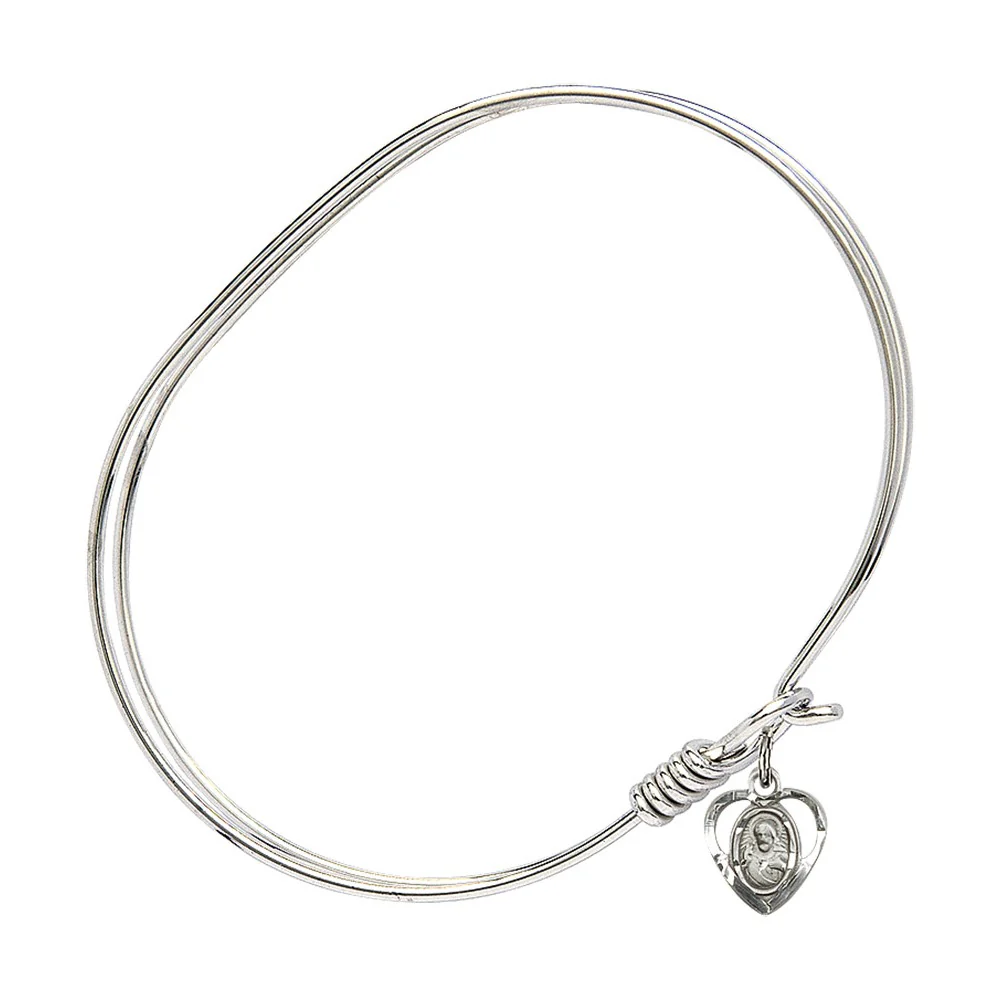 Adult 7" Oval Rhodium Plated Bangle Bracelet with Scapular Charm - 2555741 - Image 2