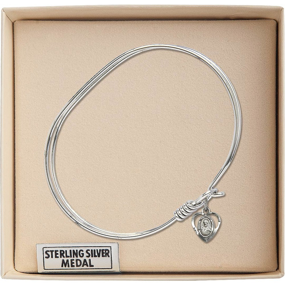 Adult 7" Oval Rhodium Plated Bangle Bracelet with Scapular Charm - 2555741 - Image 3