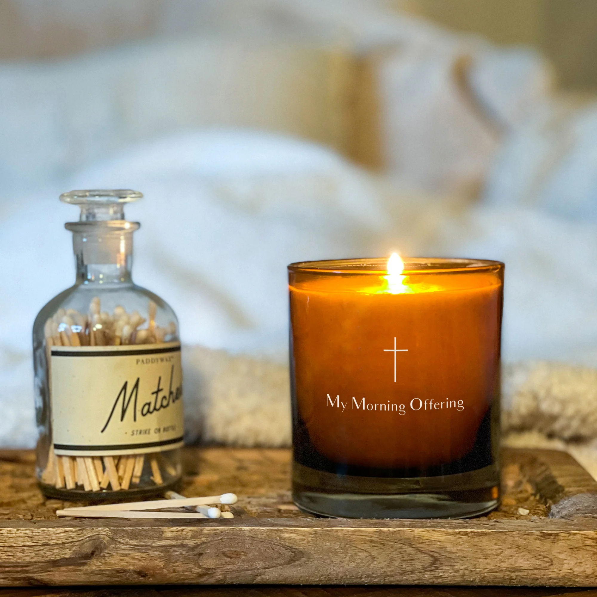 Amber Glass Morning Offering Candle
