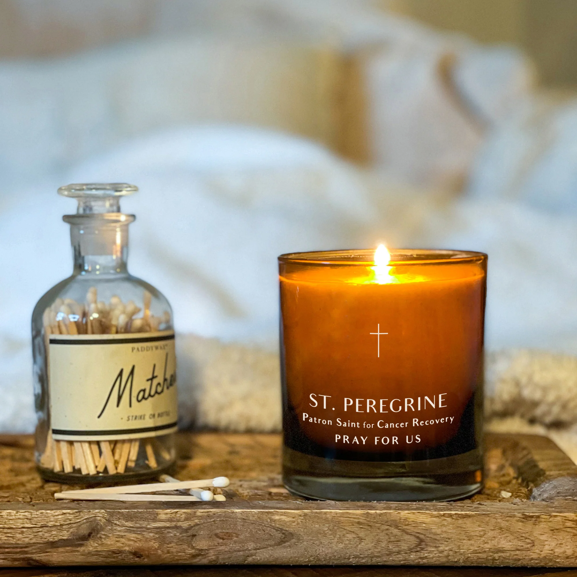 Amber Glass St. Peregrine Healing Candle