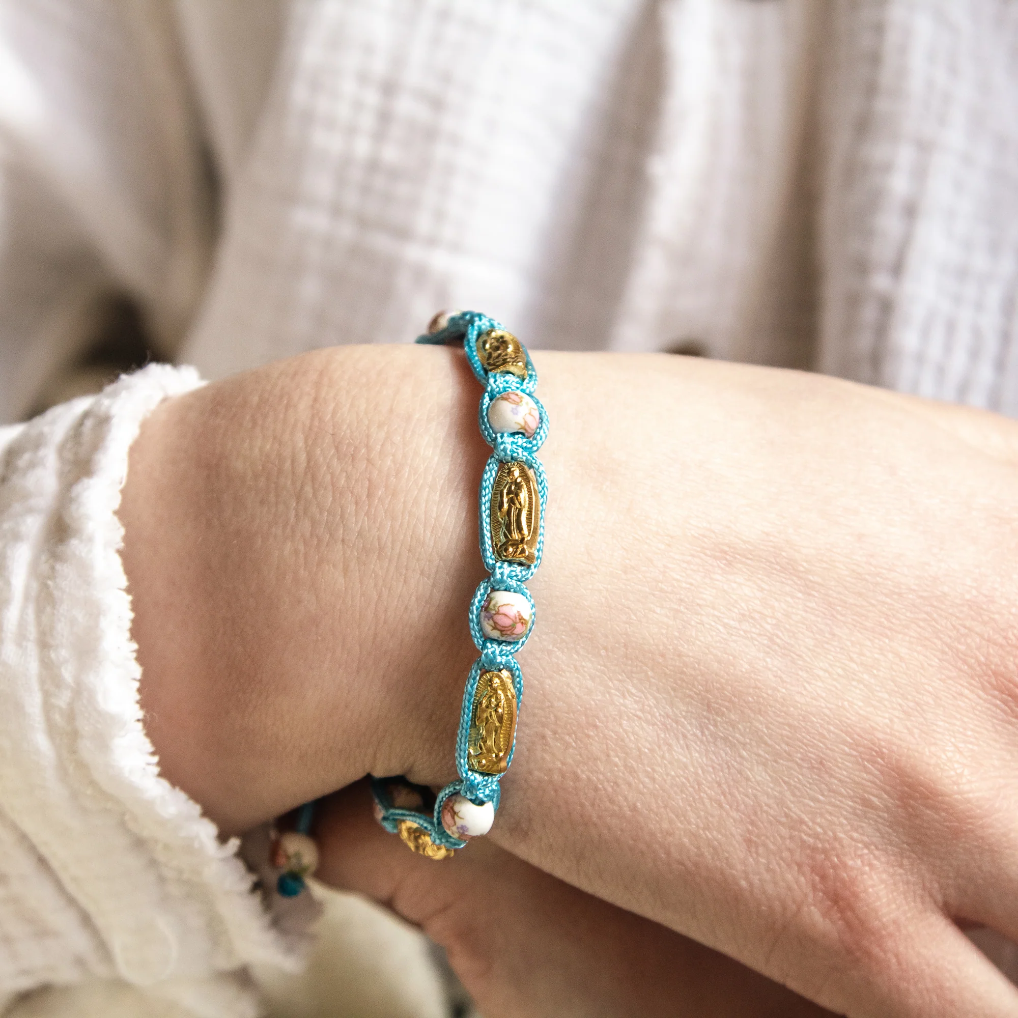 Aqua Corded Guadalupe Bracelet & Holy Card - Image 2