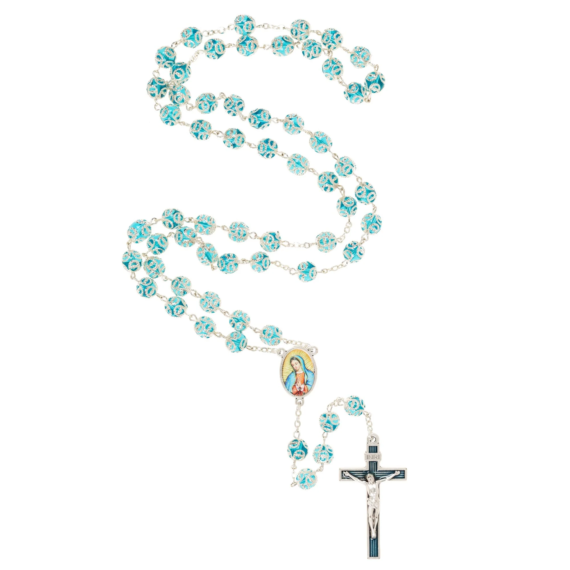 Aqua Glass Guadalupe Rosary - Image 2