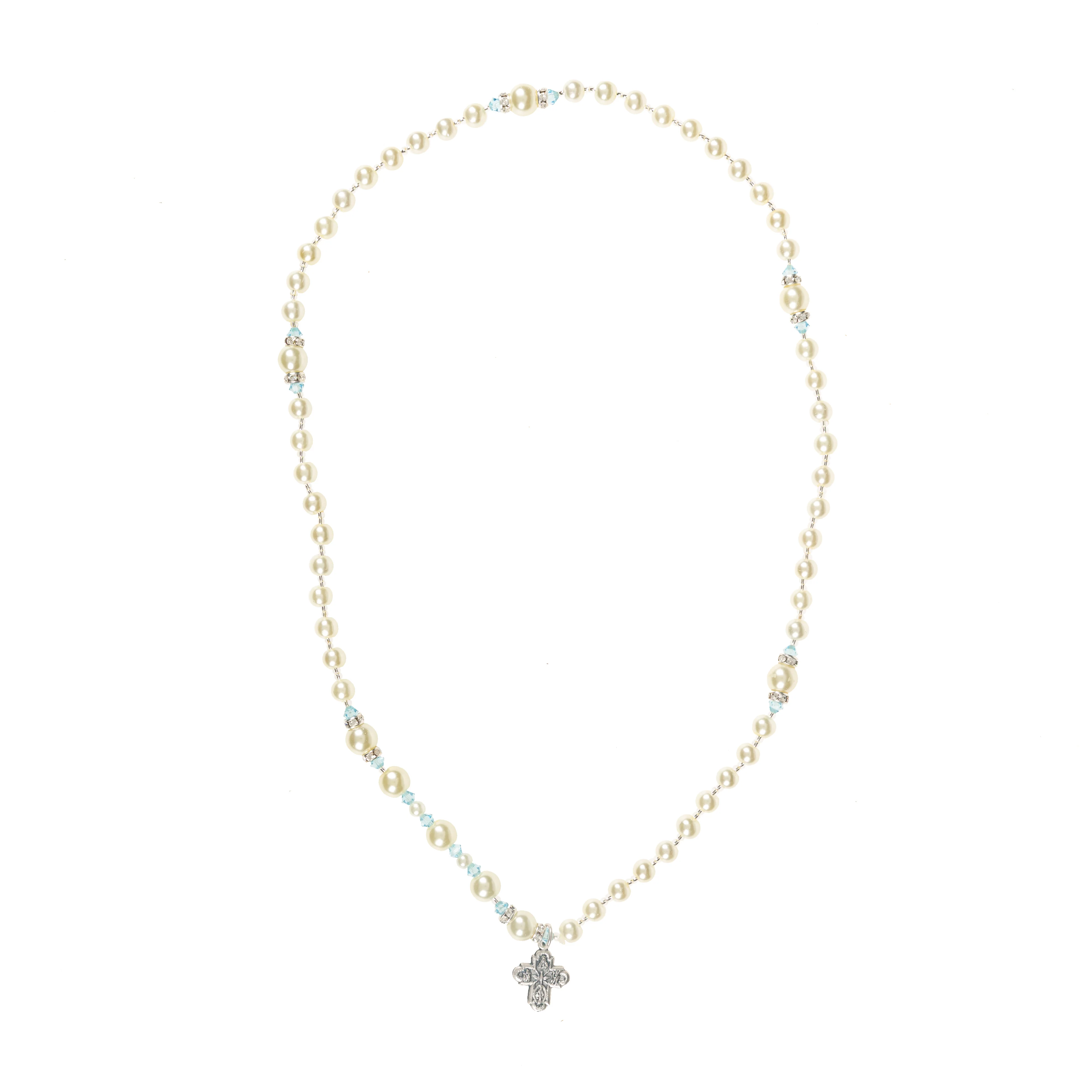 Aquamarine & Pearl Full Wrap Rosary Bracelet