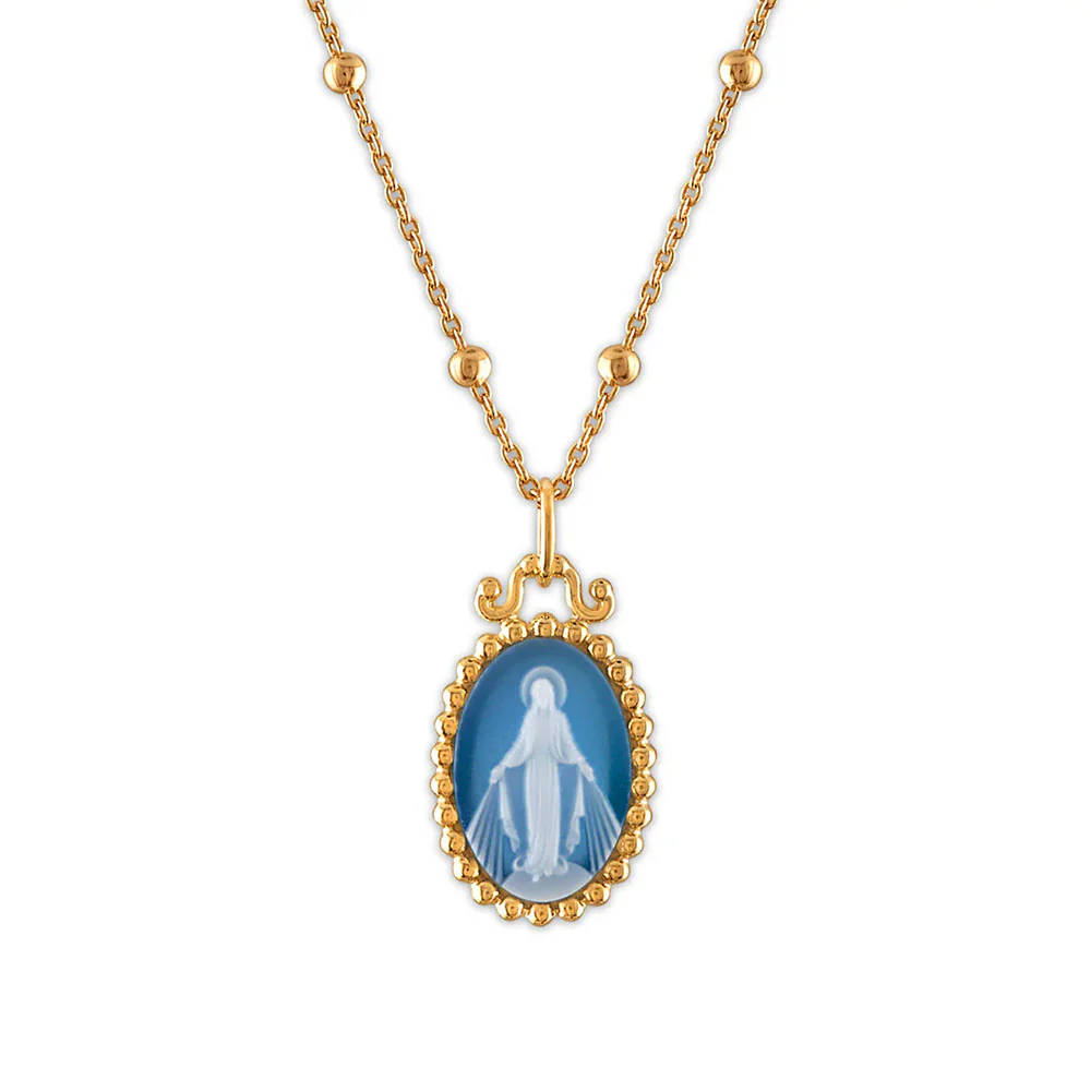 Beaded Miraculous Mary Stone Cameo Necklace