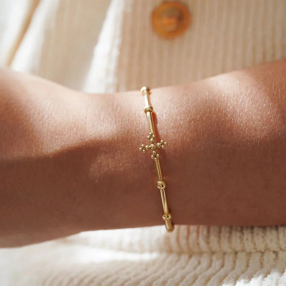Belief Rosary Cuff Bracelet - Two-Tone or Gold - Image 4