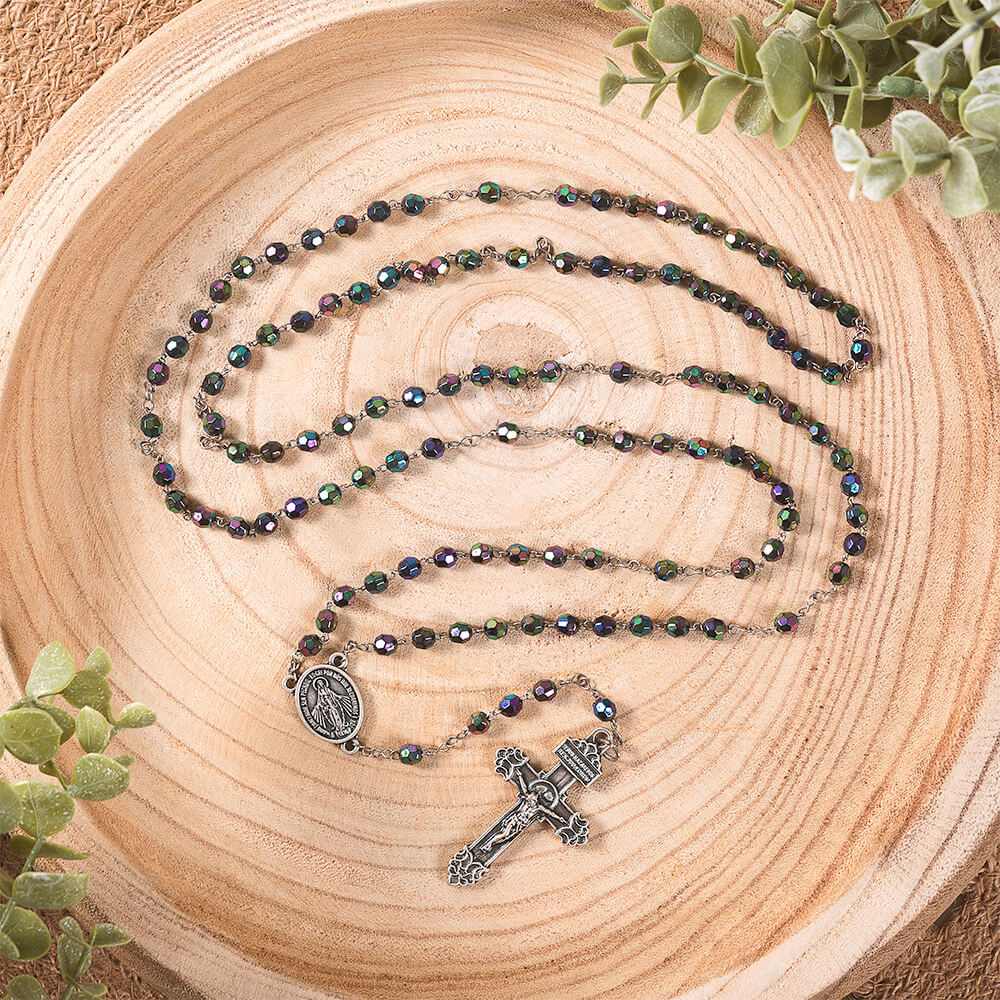 Black Crystal 10 Decade 100 Requiem Rosary & The 100 Requiems Devotion Prayer Card Gift Set - Image 2