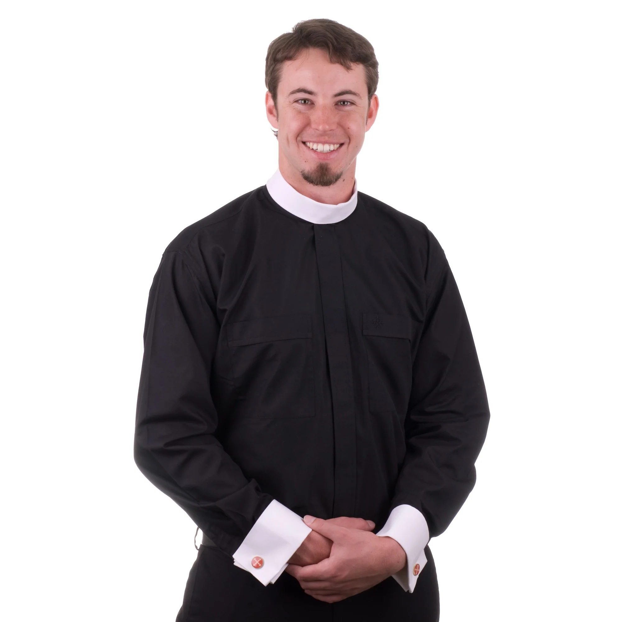 Black Long Sleeve Clergy Shirt with Cuffs - Image 12