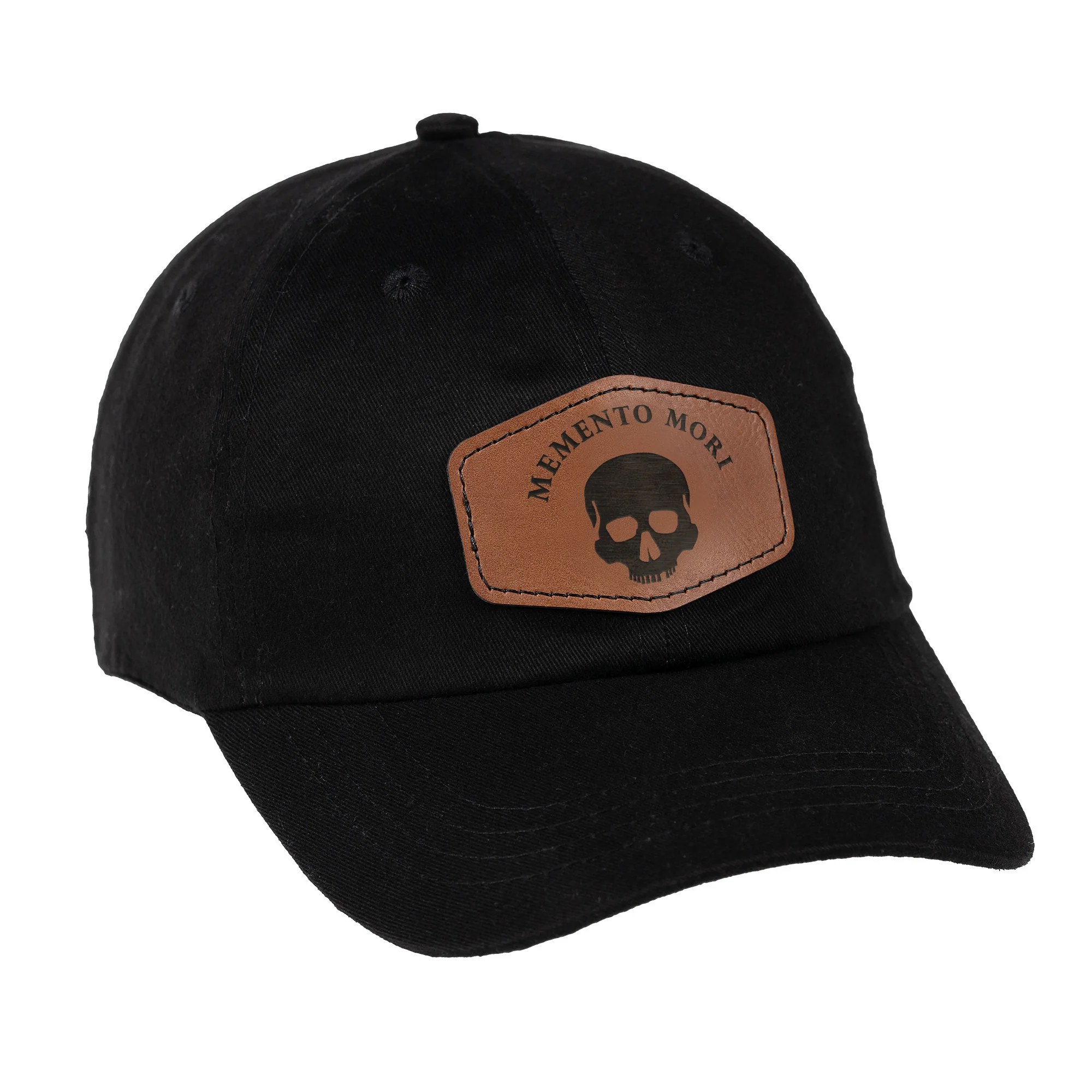 Black Memento Mori Leather Patch Ball Cap - Image 2