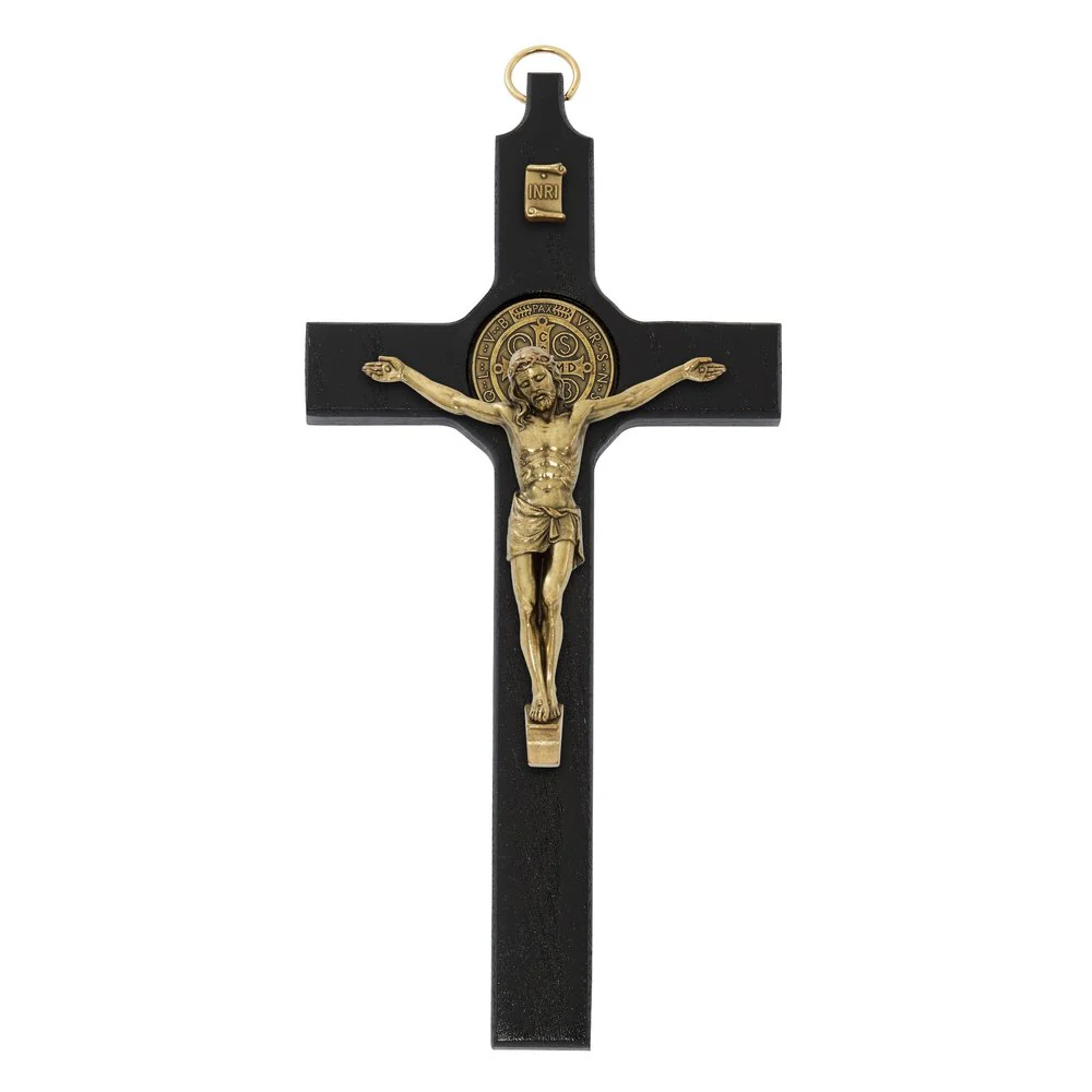 Black Wood & Brass St. Benedict Crucifix - 8"