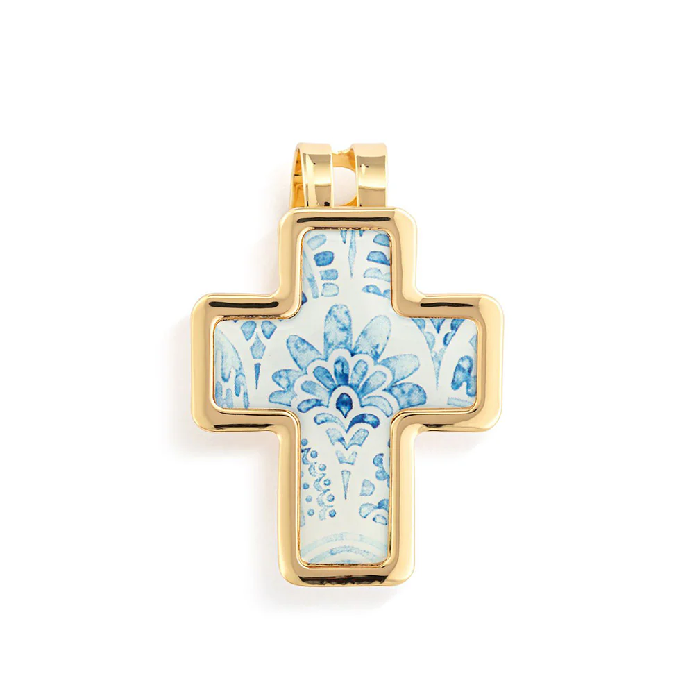 Blue & Gold Floral Cross Visor Clip