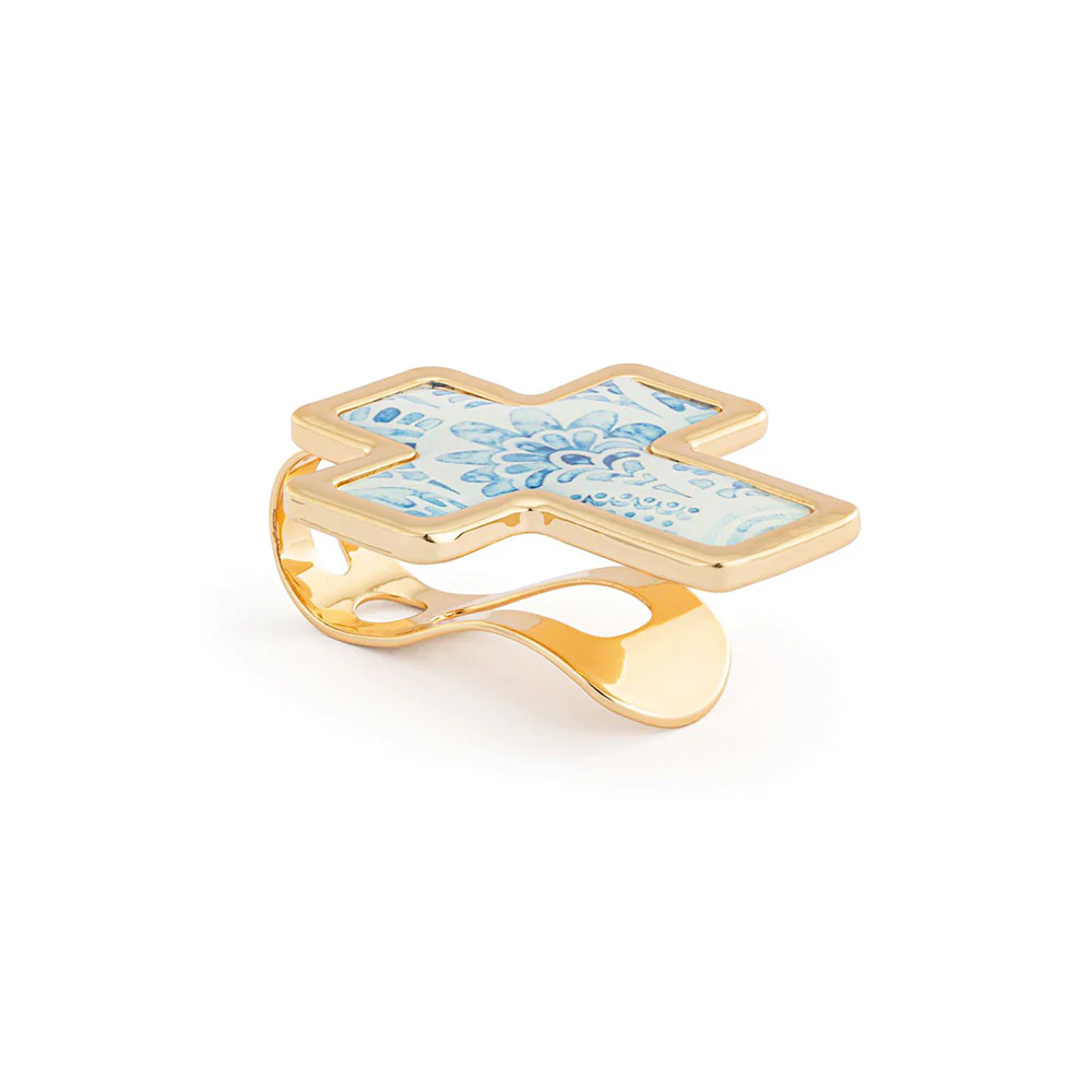 Blue & Gold Floral Cross Visor Clip - Image 2
