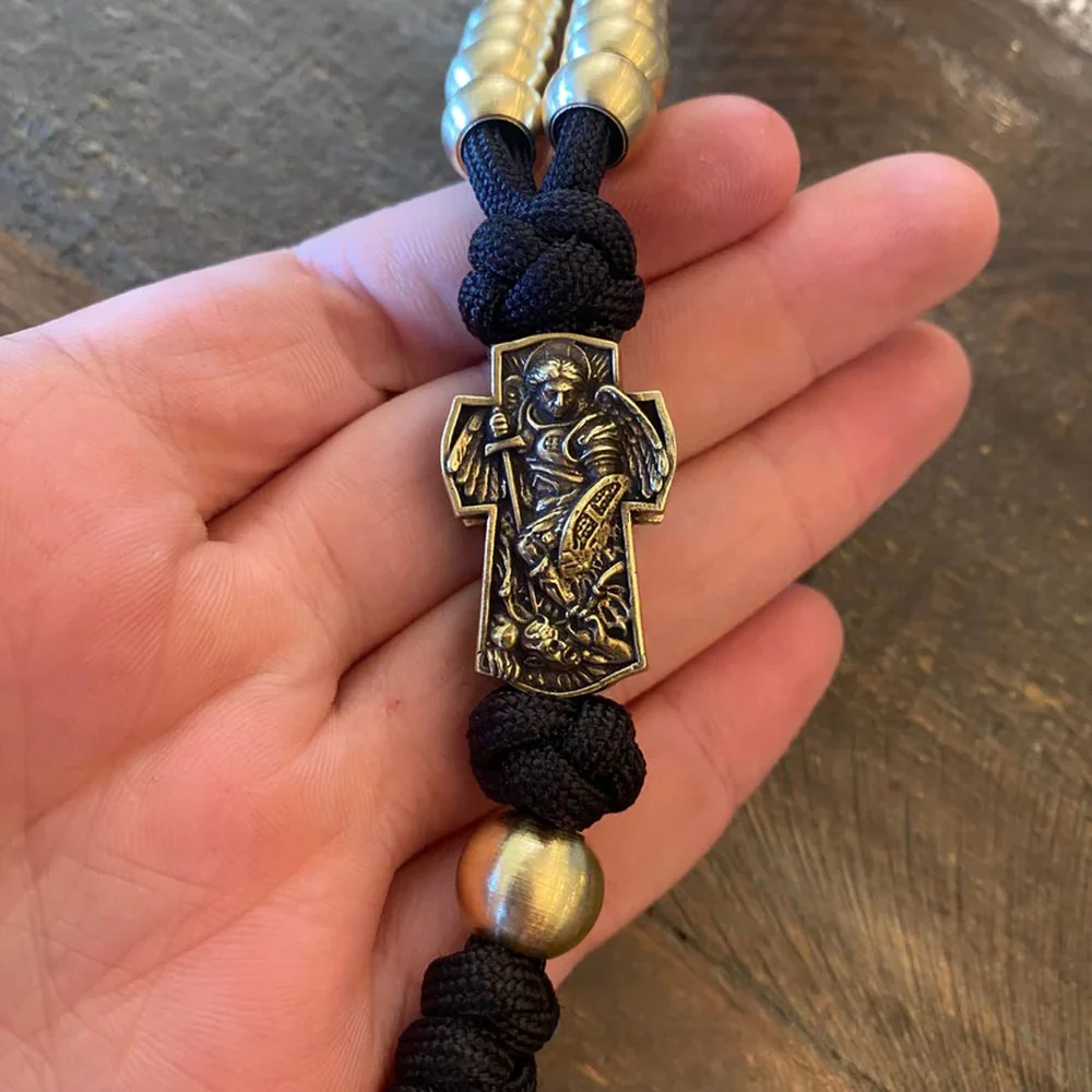 Brass St. Michael & St. Benedict Paracord Rosary - Image 2