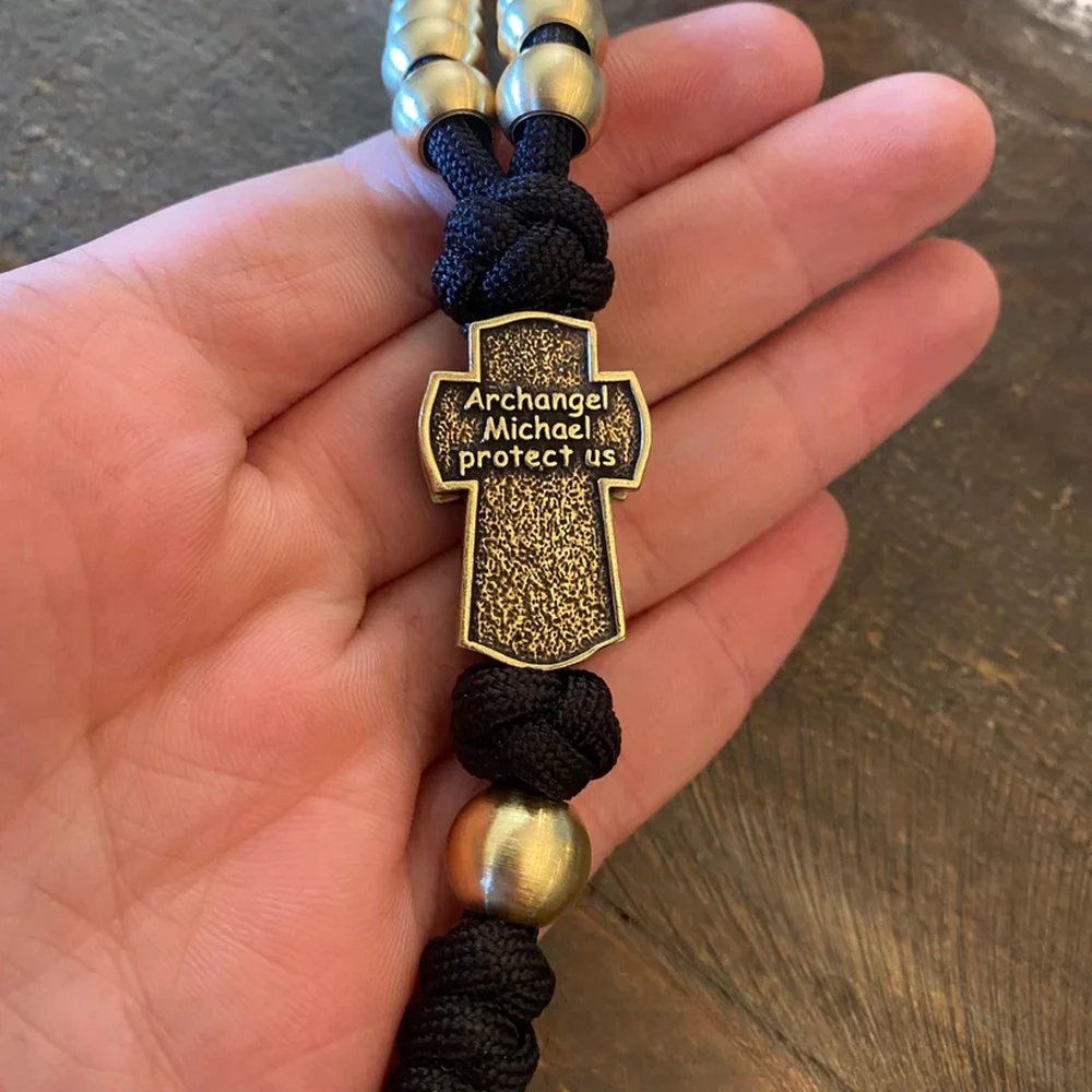 Brass St. Michael & St. Benedict Paracord Rosary - Image 3
