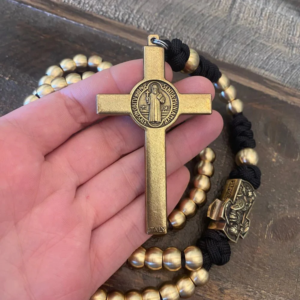 Brass St. Michael & St. Benedict Paracord Rosary - Image 5