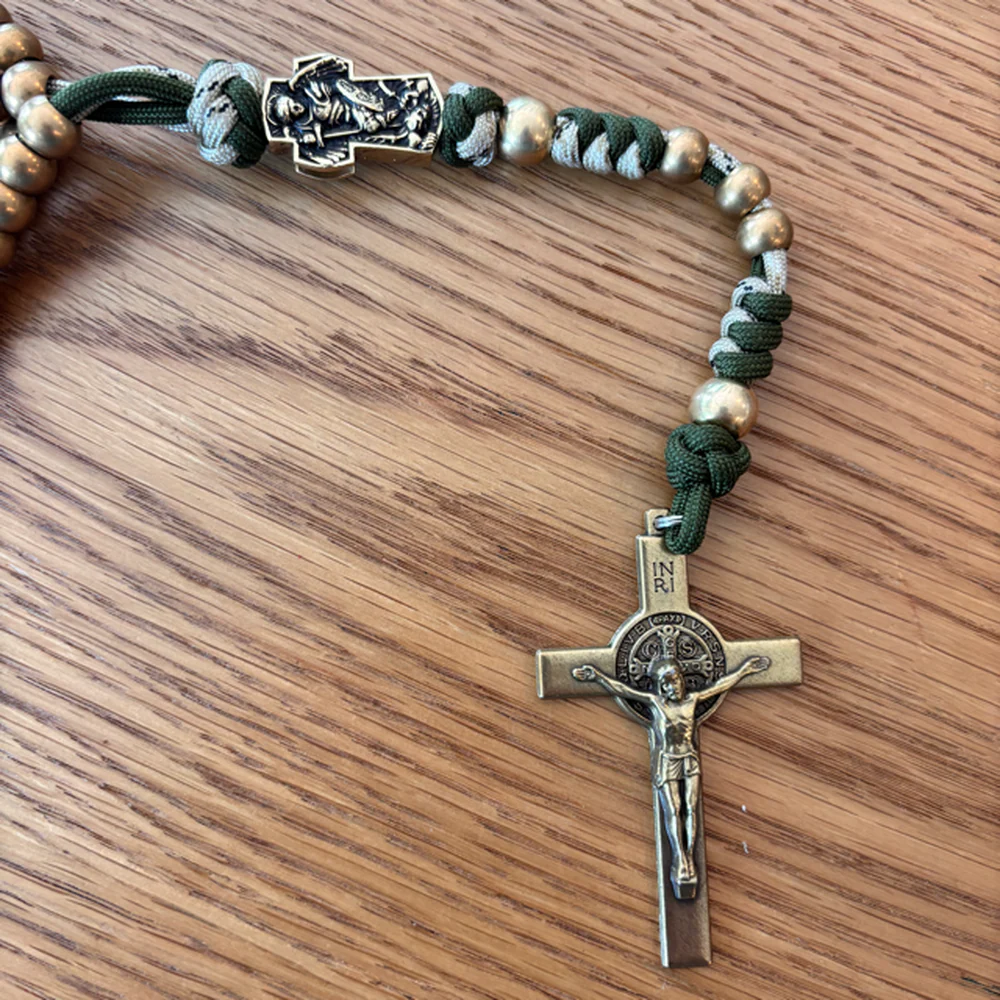 Brass St. Michael & St. Benedict Paracord Rosary - Image 6