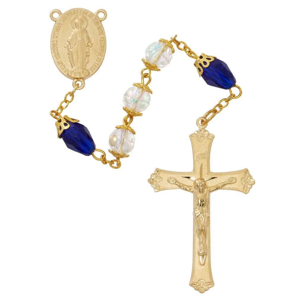 Capped Crystal Gold Plated Miraculous Medal Rosary - Image 2
