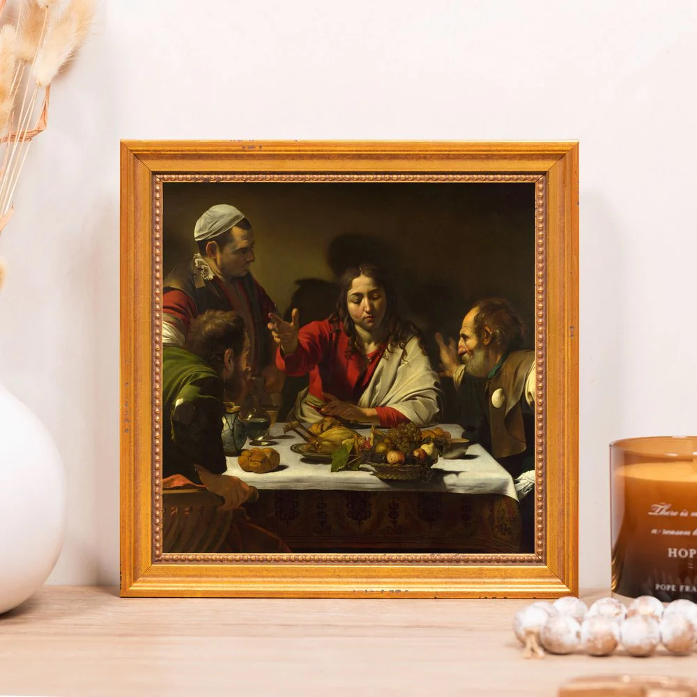 Caravaggio's Supper at Emmaus Framed Canvas - Sacred Mini Collection - Image 4