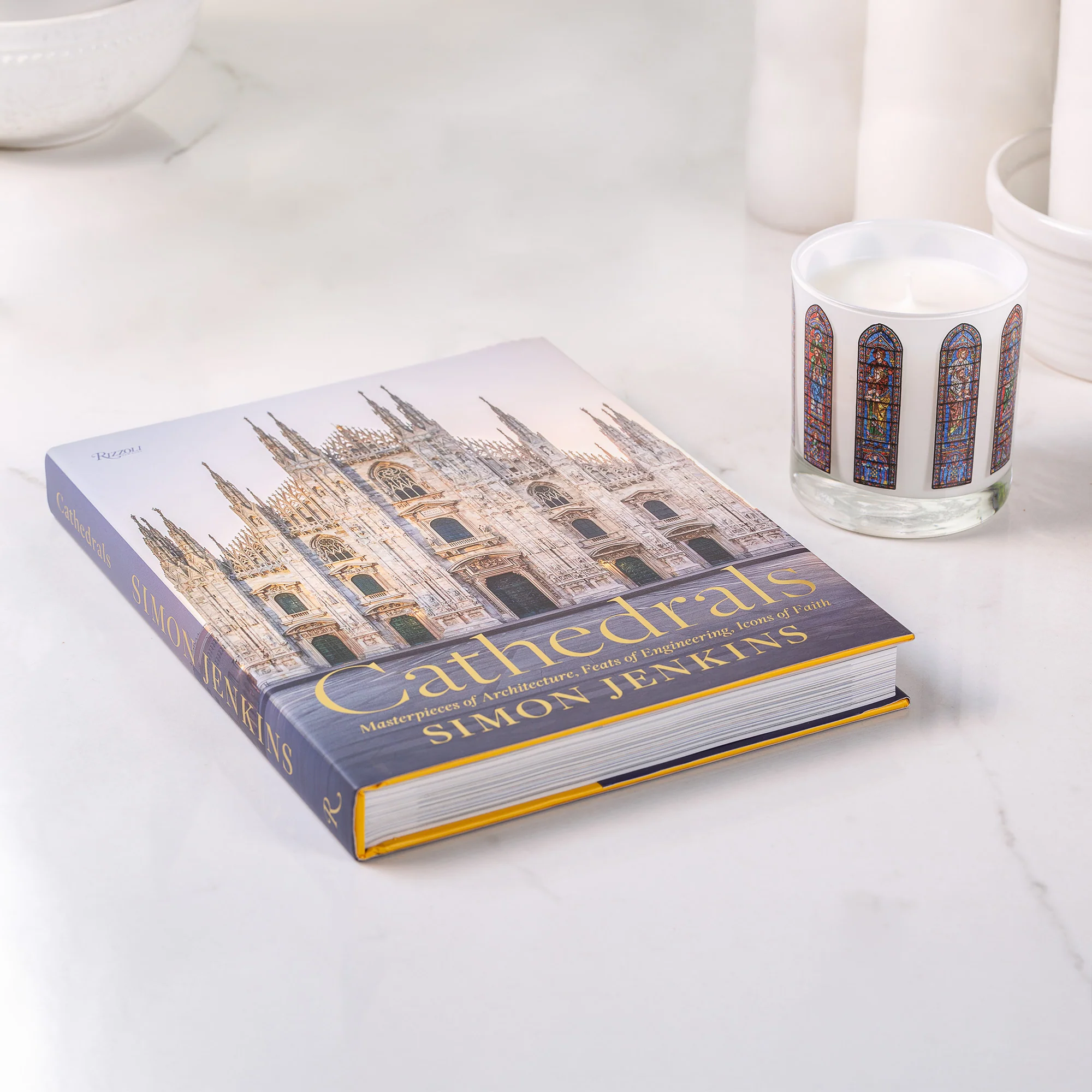 Cathedrals: Masterpieces of Architecture, Feats of Engineering, Icons of Faith Book & Chartres Cathedral Stained Glass Windows Candle (Gift Set)
