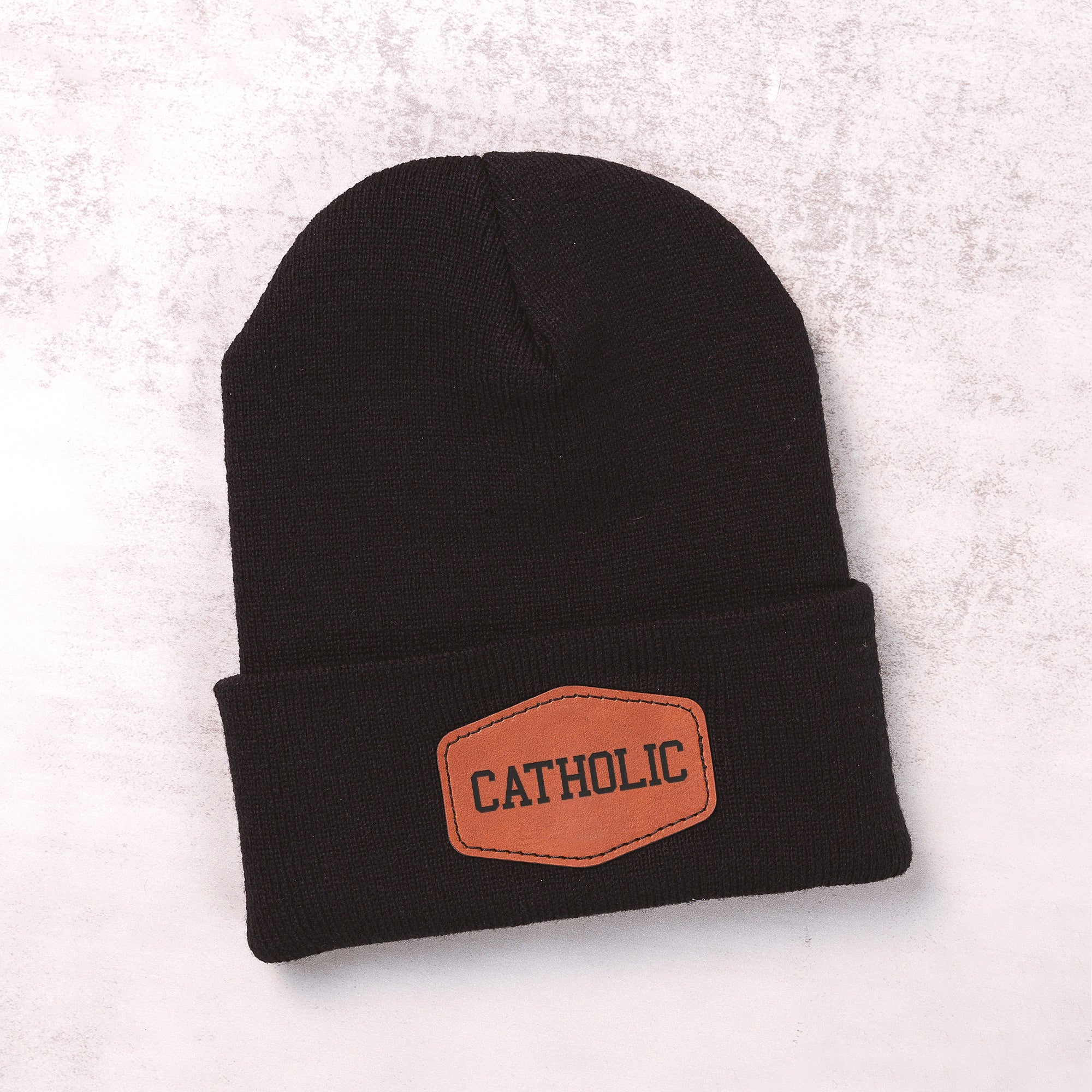 Catholic Leather Patch Beanie - Image 2