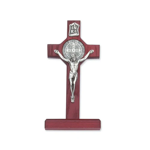 Cherry Stained Standing St. Benedict Crucifix 6"