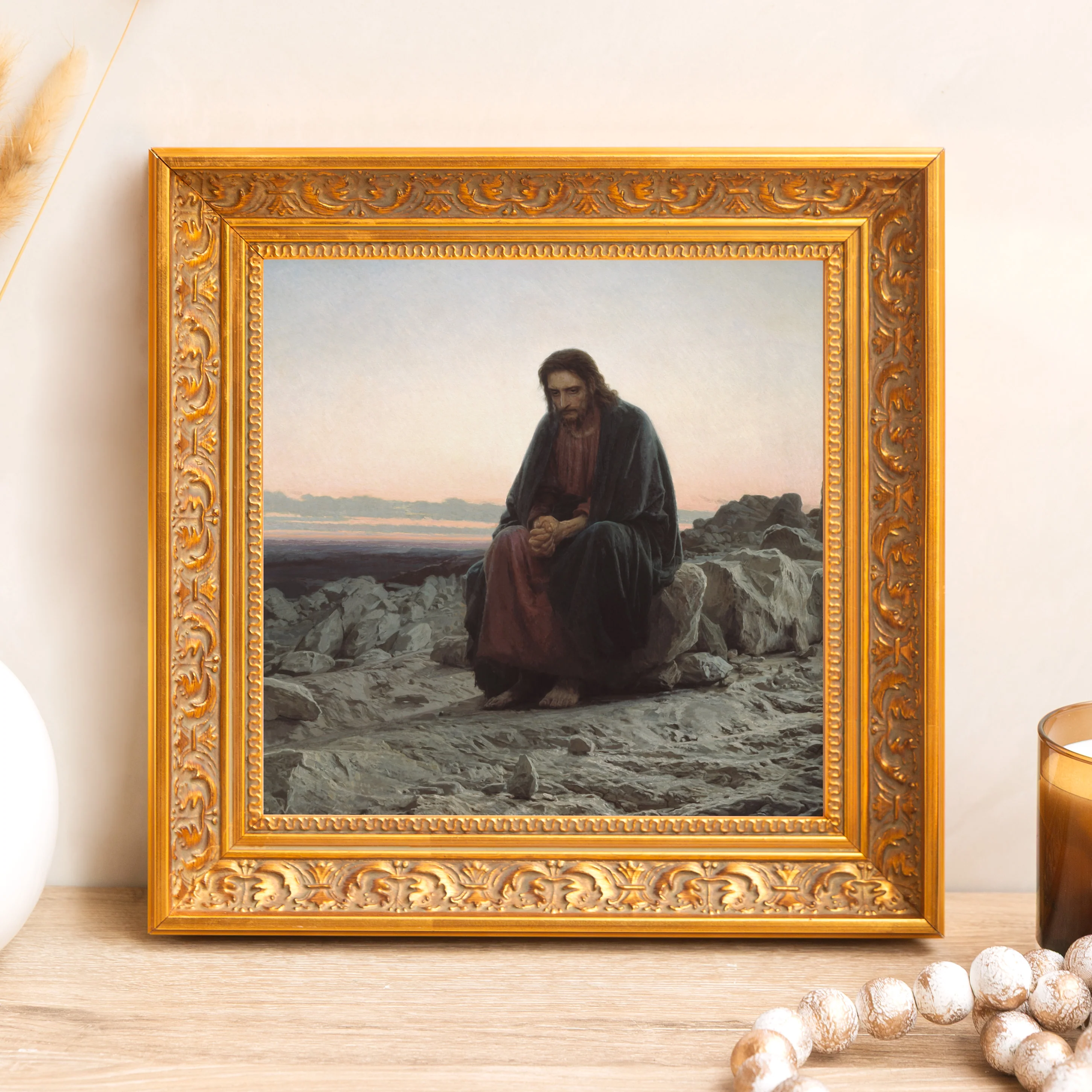 Christ in the Desert Framed Canvas - Sacred Mini Collection