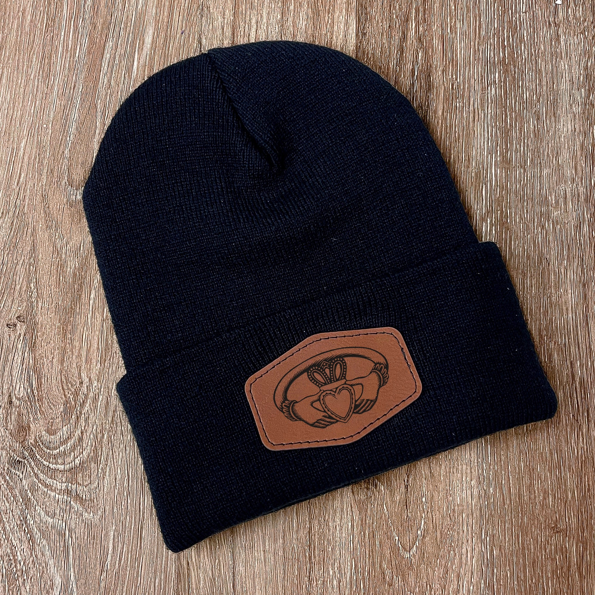 Claddagh Leather Patch Beanie