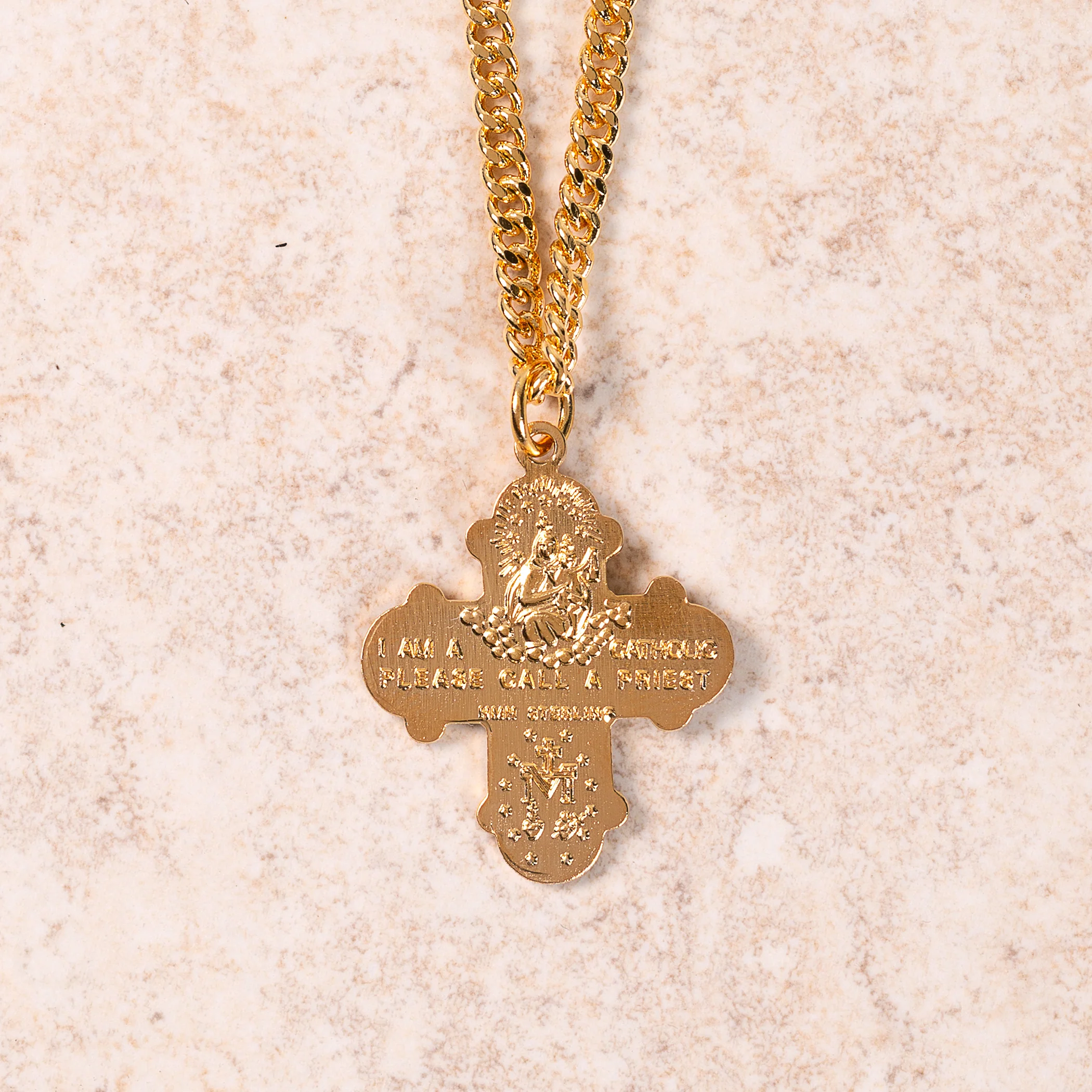 Classic Sterling Silver 4-Way Medal Necklace - Silver or Gold Over Silver