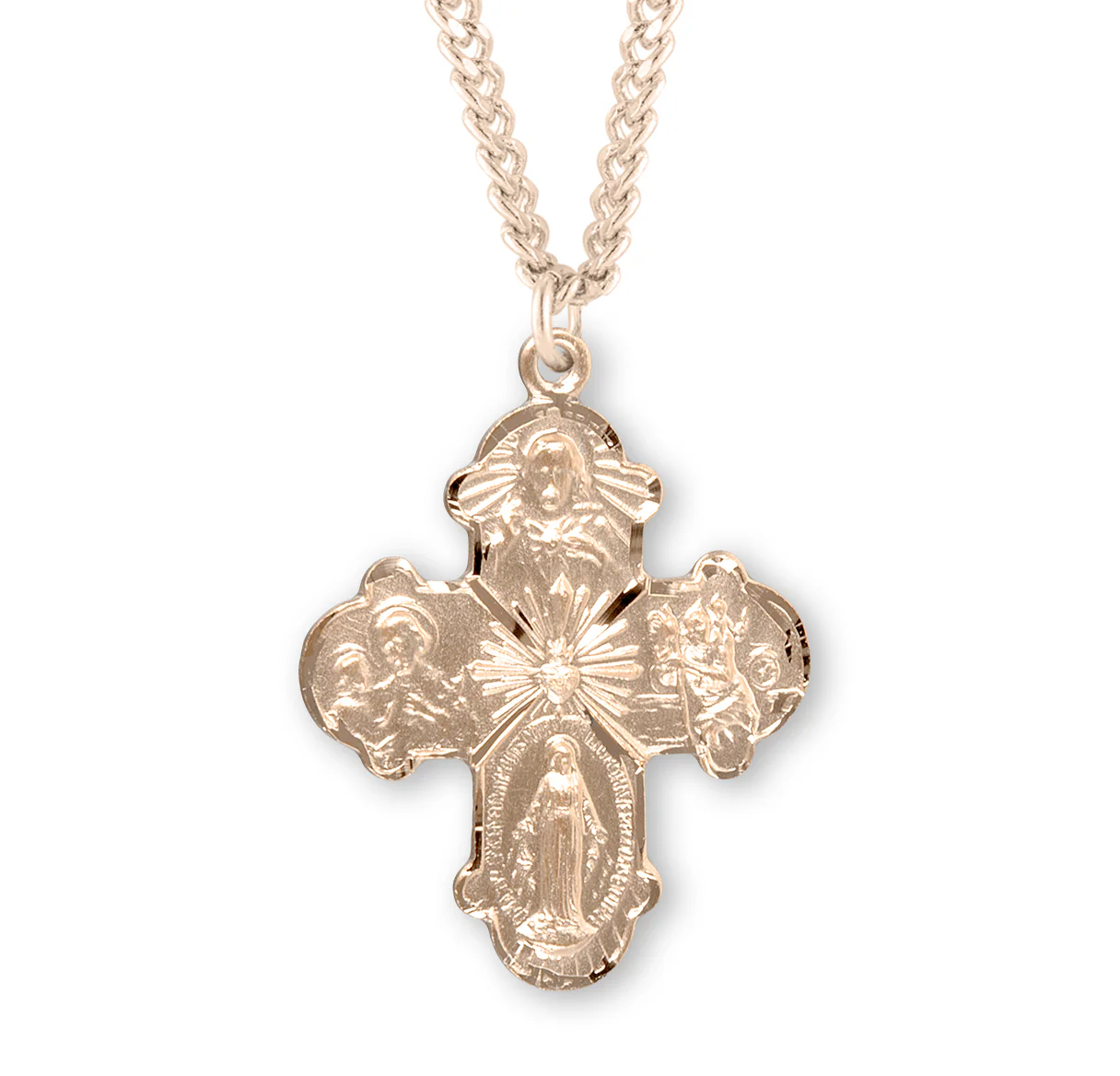 Classic Sterling Silver 4-Way Medal Necklace - Silver or Gold Over Silver - Image 2