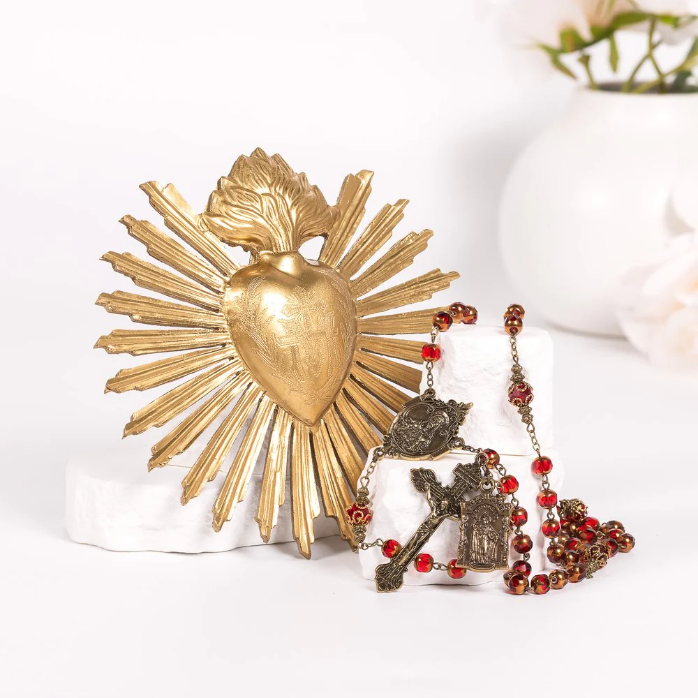 Collector's Edition Sacred Heart Rosary & Gold Sacred Heart Wall Plaque Gift Set - Image 2
