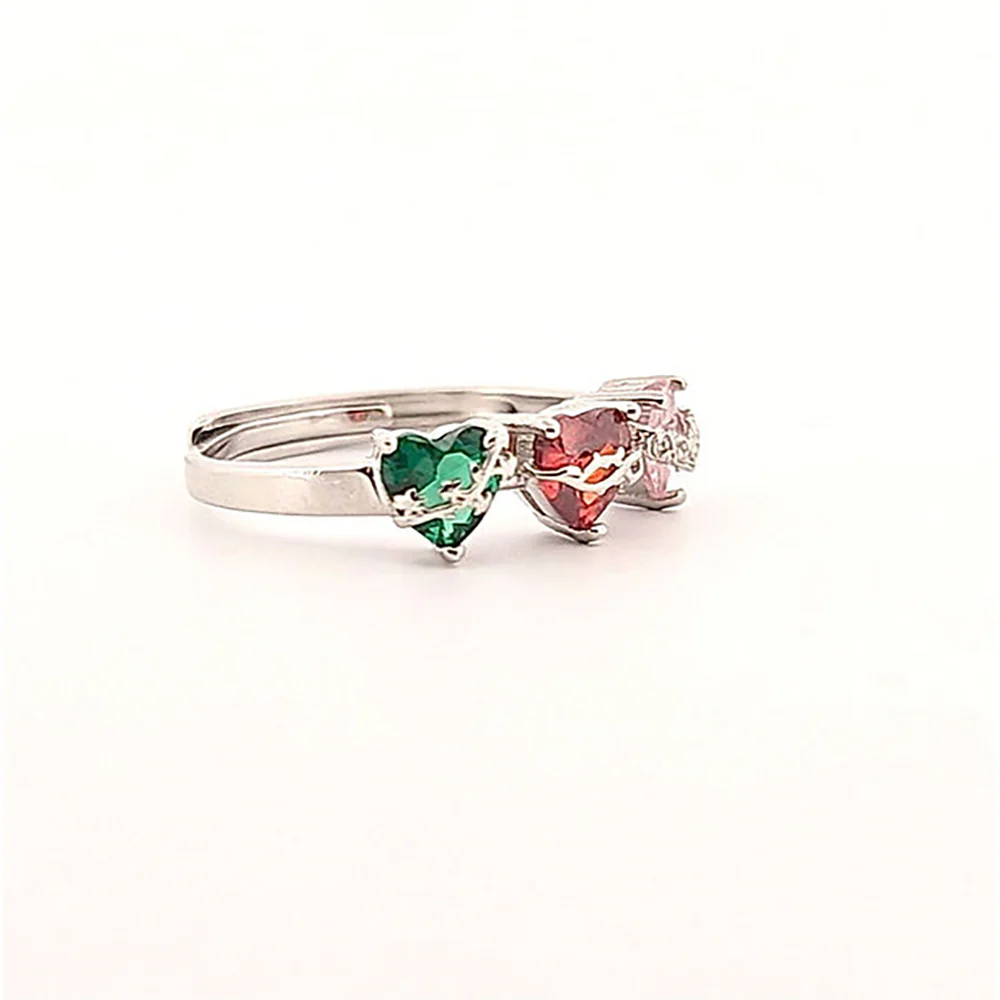 Colored Gemstone Three Hearts Ring - Silver or Gold - Image 2