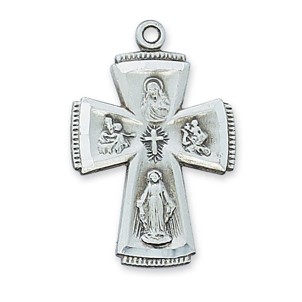 Contemporary Sterling Silver Four-Way Medal Cross Necklace - 24"