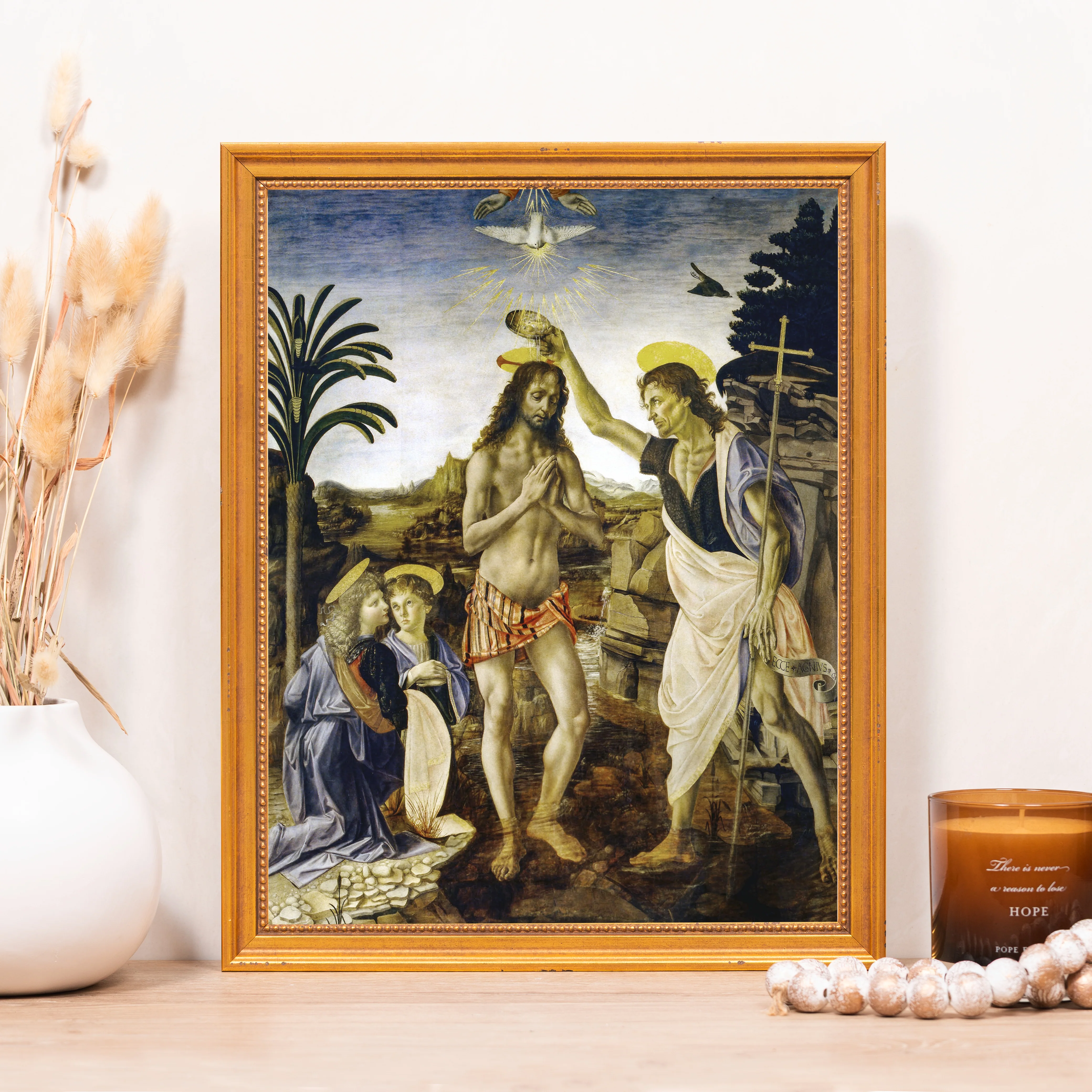 da Vinci's Baptism of Christ Framed Canvas - Sacred Classics Collection