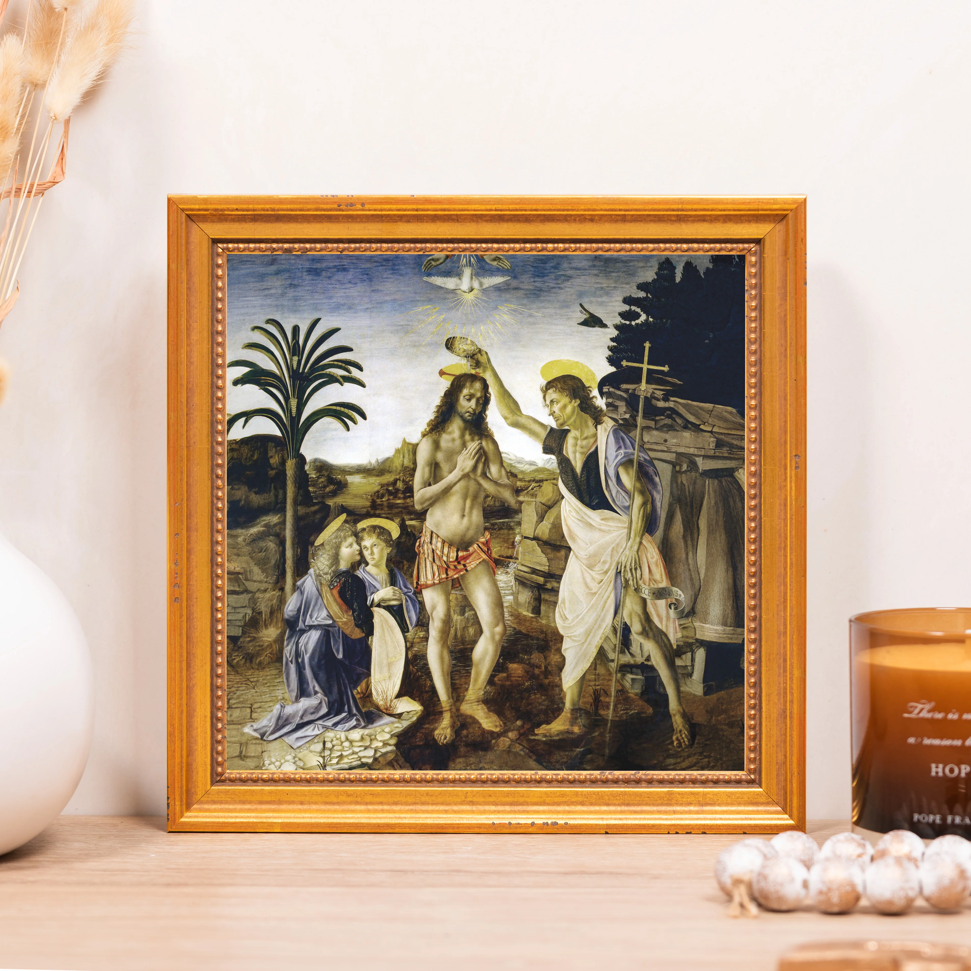 da Vinci's Baptism of Christ Framed Canvas - Sacred Mini Collection - Image 4