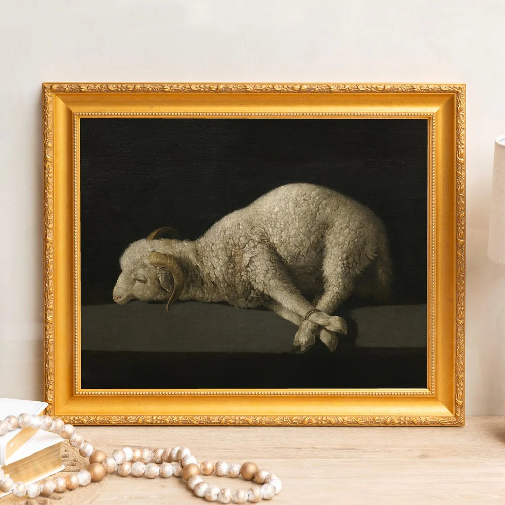 de Zurbaran's Agnus Dei Framed Canvas - Sacred Signature Collection