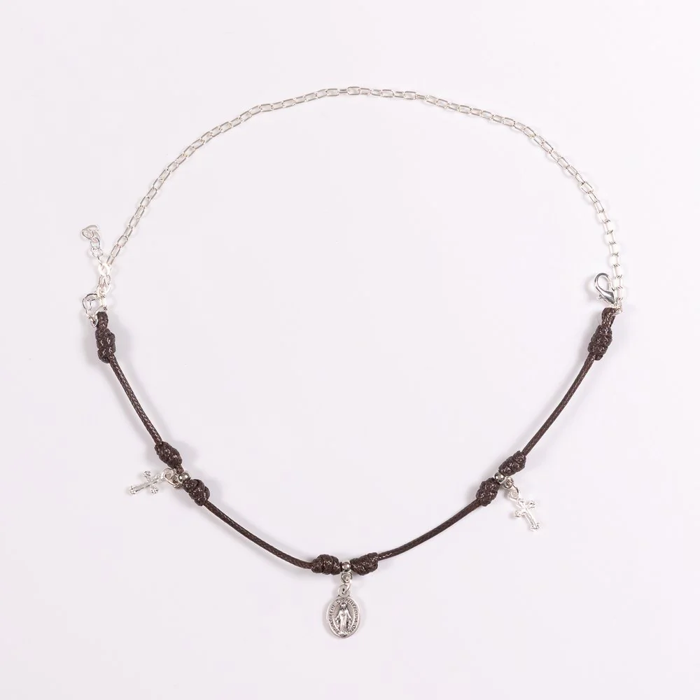 Double Strand Black or Brown Cord & Silver Anklet with Charms - Image 4