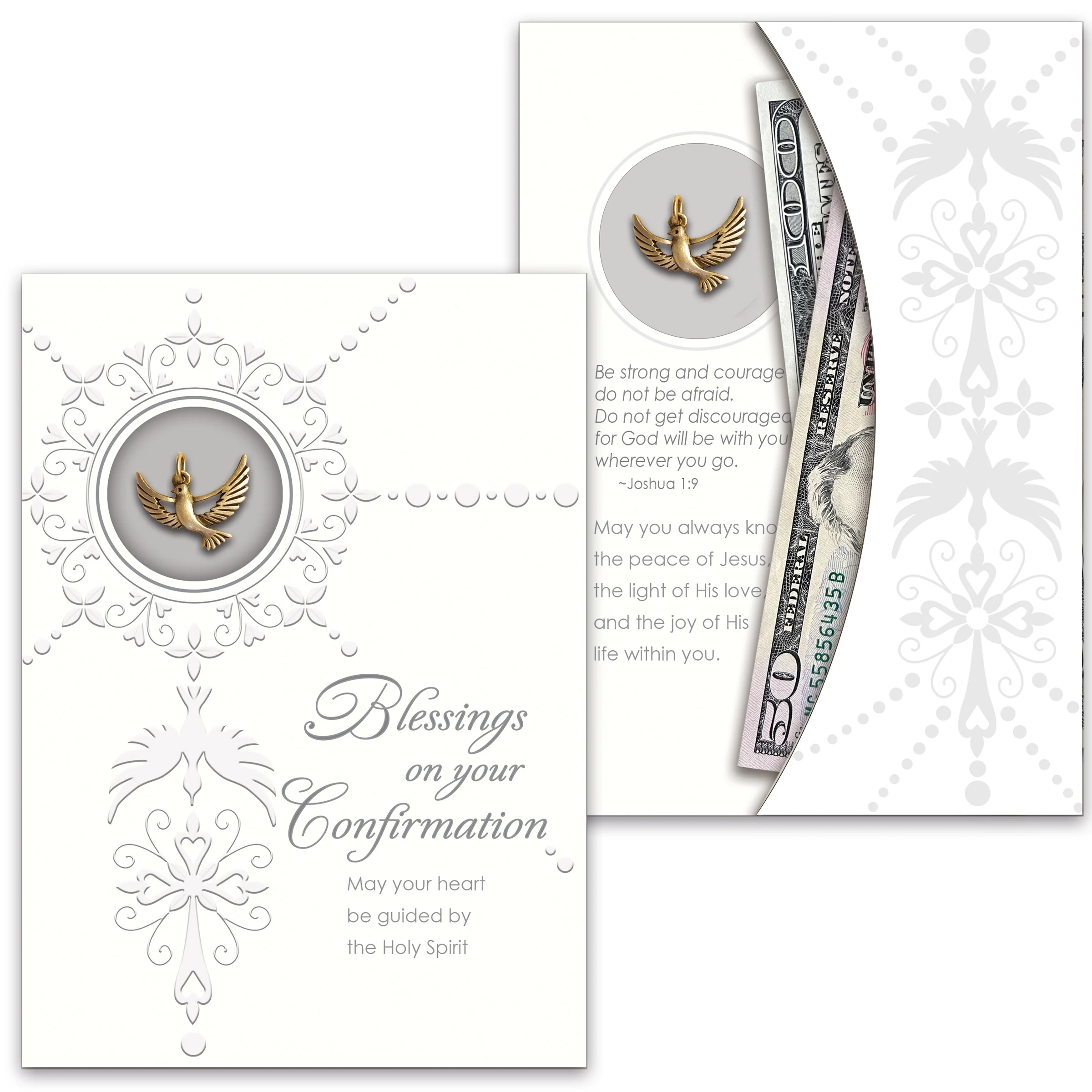 Dove Pendant Confirmation Greeting Card with Money Holder