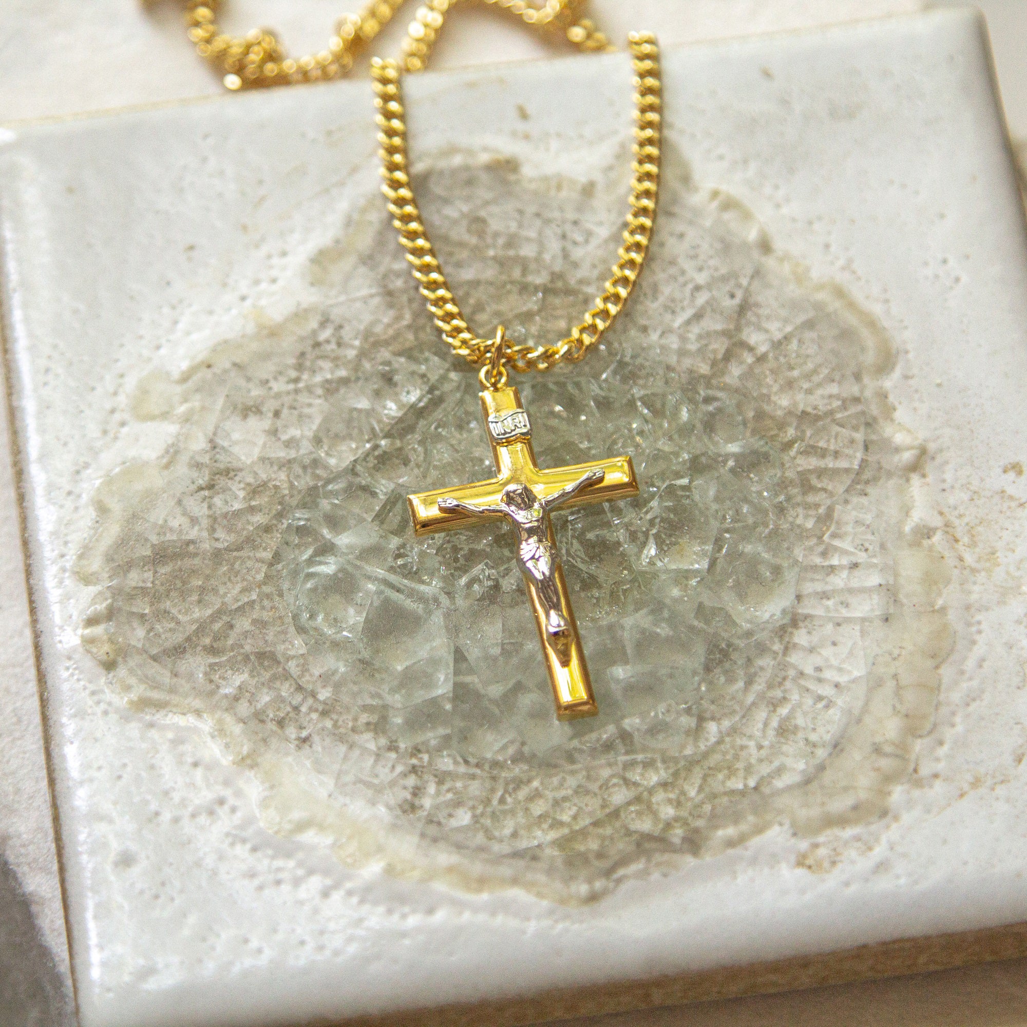 Elegant Gold and Sterling Silver Crucifix Necklace - 24" - Image 3